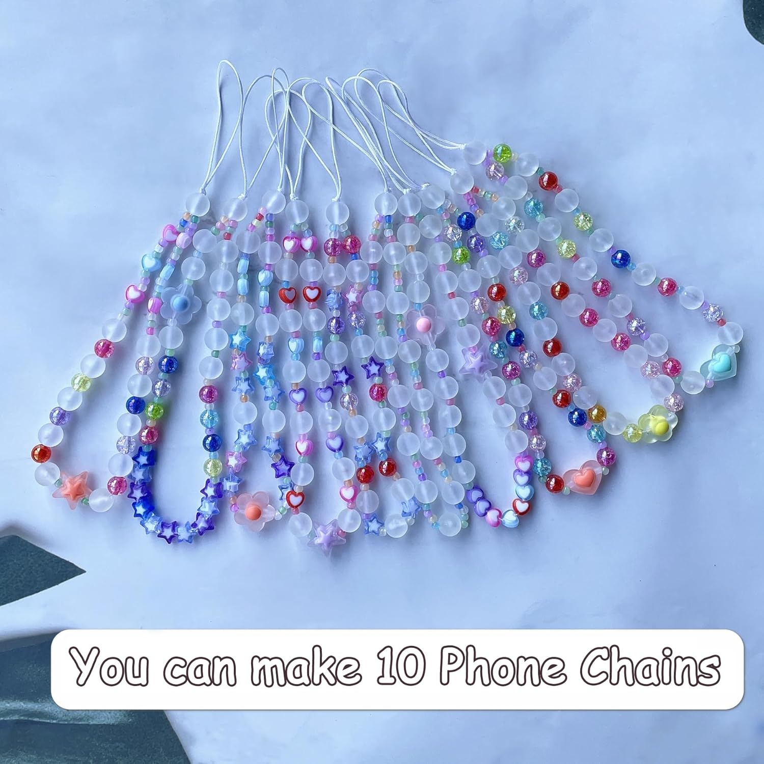 Beaded Mobile Phone Chains Charm Making Kit, Can Make 10 Pcs Cell Phone Wrist Straps, Assorted Crystal Diamond/Butterfliy/Metal/Round Beads for Girls DIY Handmade Gifts (C) - A image number 5