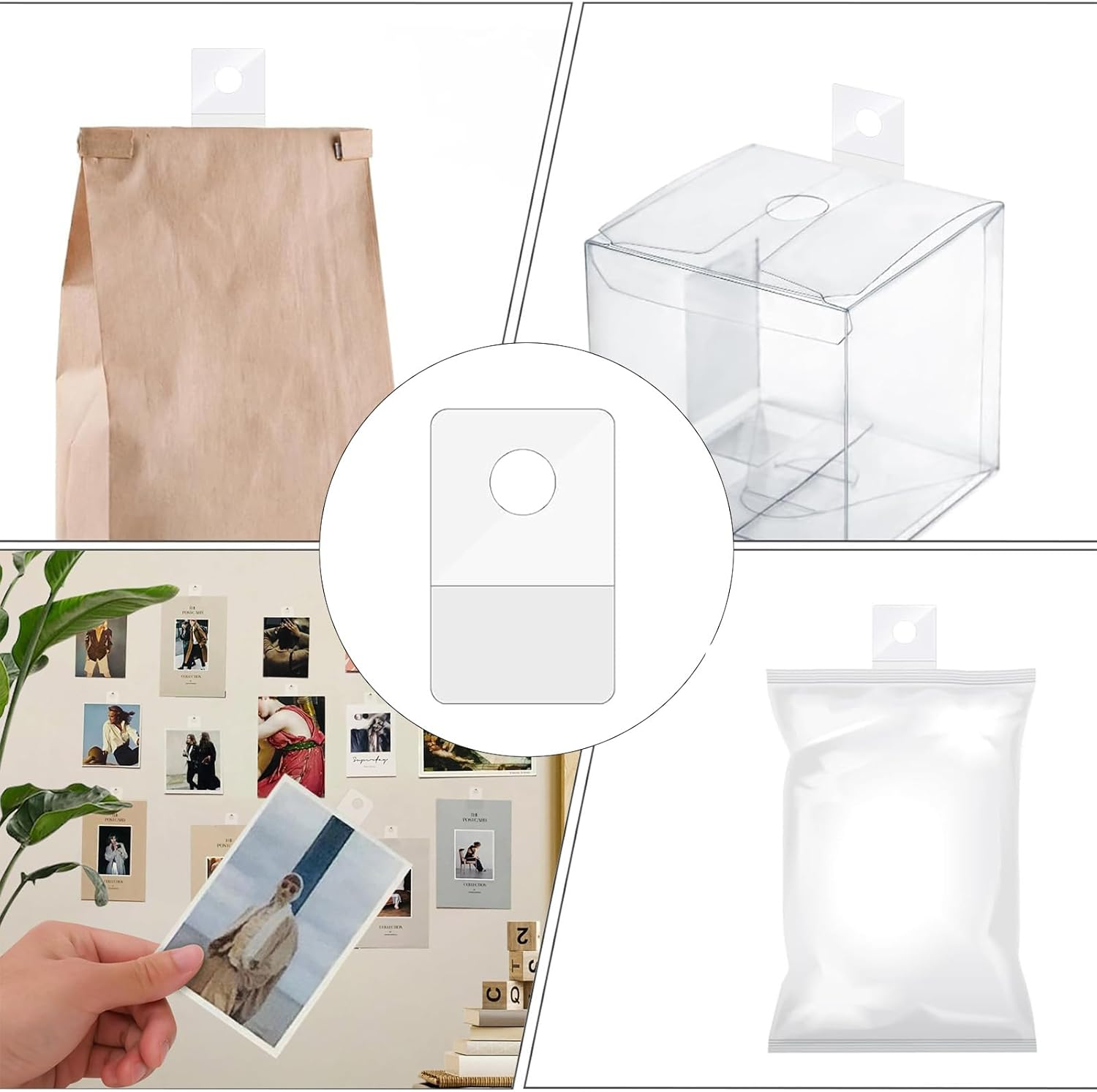 100 PCS round Hole Clear Sticky Hanging Tabs 4 X 2.5Cm Self Adhesive Hanging Tabs Clear Hang Tab Sticky Tab Labels Stickers Key Tags Store Retail Sale Items Plastic Display image number 3