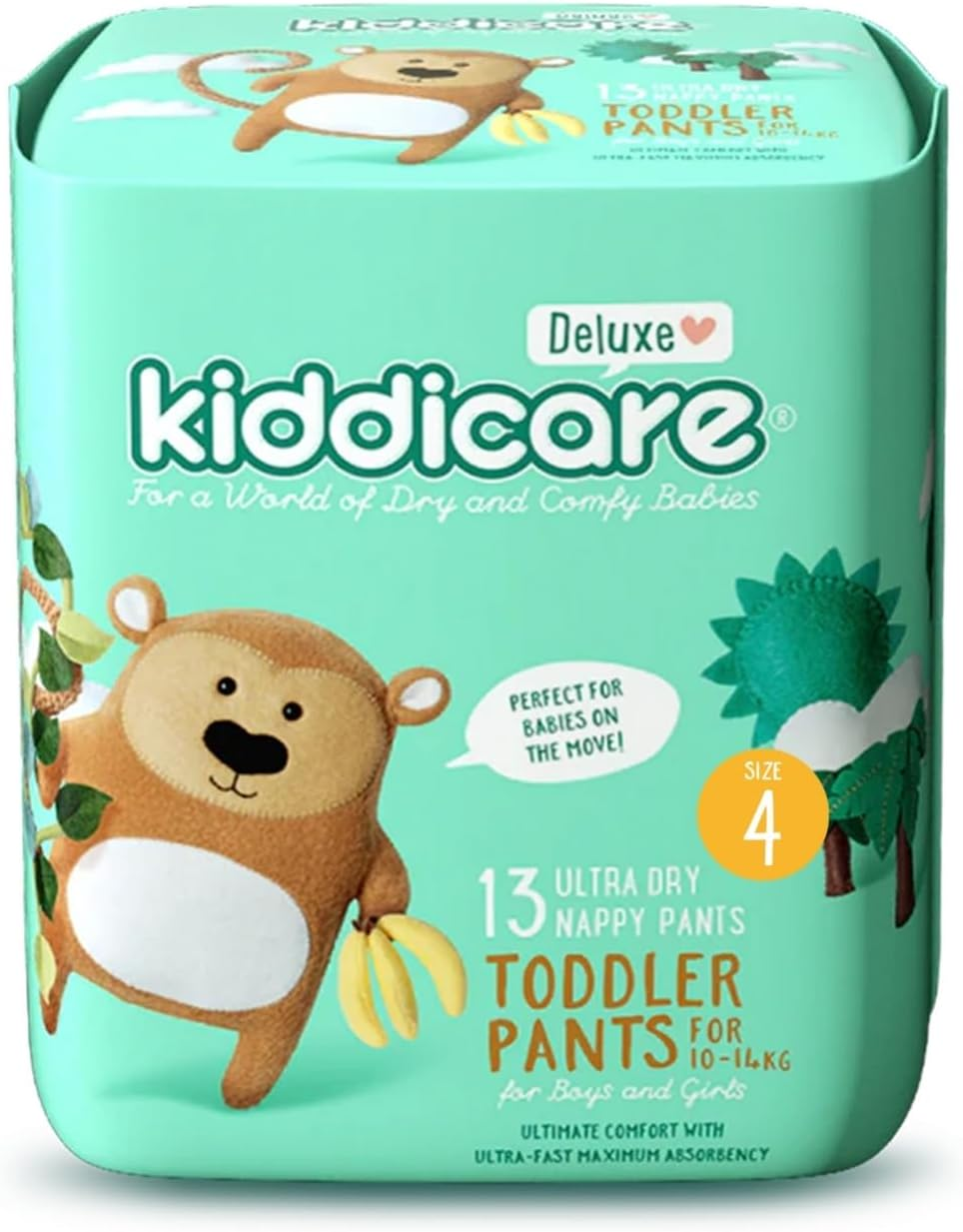 Kiddicare Deluxe Toddler Baby Nappy Pants, Size 4 (10-14Kg), 13-Count, Pack of 1, Ultra-Fast 12-Hour Absorption, Leak Protection, Anti-Rash, Stretchy Sides for a Better Fit, Soft & High Absorbent