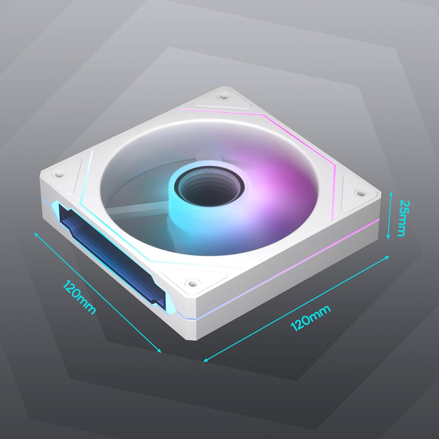 Vetroo L120 3-Pack 120 Mm ARGB Case Fan with Infinite Mirror Design & PWM Smart Control, Hydraulic Bearing, Nine Blades Design & 8 Rubber Pads for Low-Noise Operation - White image number 1