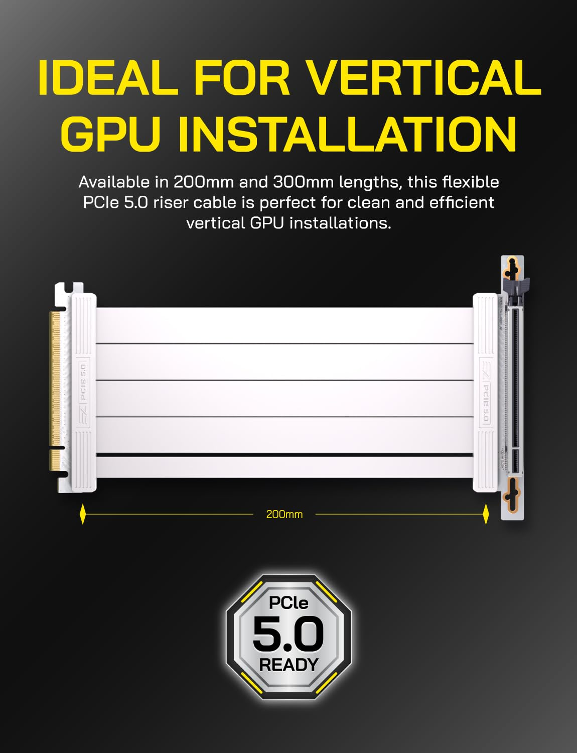 EZDIY-FAB Pcie 5.0 X16 Riser Cable,128Gb/S Bandwidth, for RTX 50/40 & RX 9000/7000 Gpus, Pcie Extension Card, Backward Compatible with Pcie 4.0/3.0,Vertical GPU Mount,Right Angle-30Cm,White image number 4
