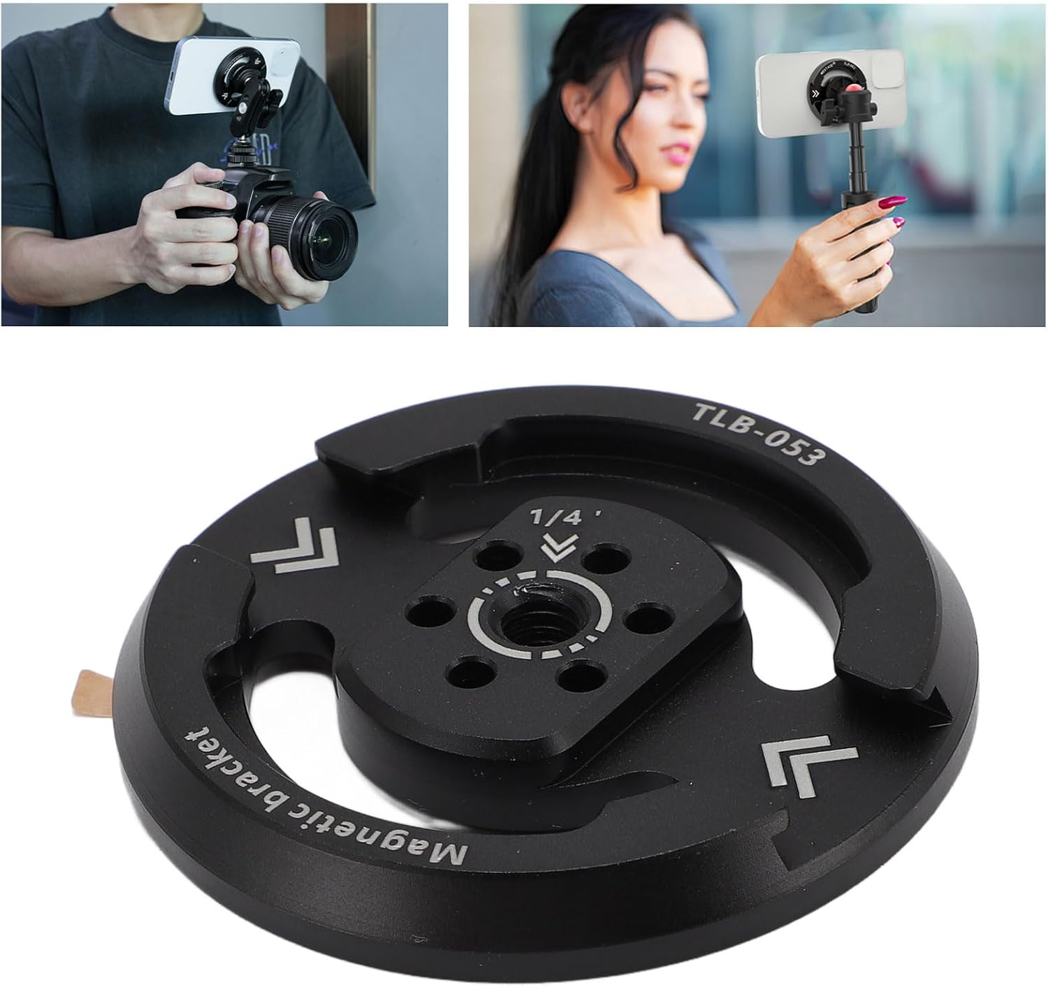 Magnetic Phone Tripod Mount Adapter with Metal Circle, Magnetic Phone Holder with 1/4In Screw Hole, for Tripod, Selfie Stick, Ballheads, for Video Recording image number 5