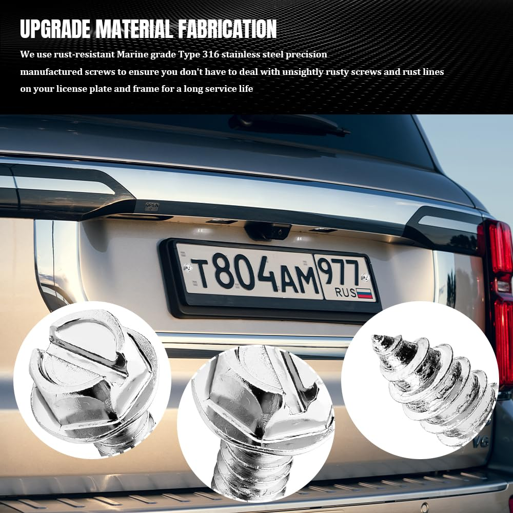 Deemars 8PCS License Plate Screws, License Plate Fasteners, Rust-Proof & Anti-Rattle License Plates Bolts, Automotive Accessories Licenses Plate Stainless Steel Bolts Set for Vehicles (Silver-8Pcs) - Black-4Pcs image number 6