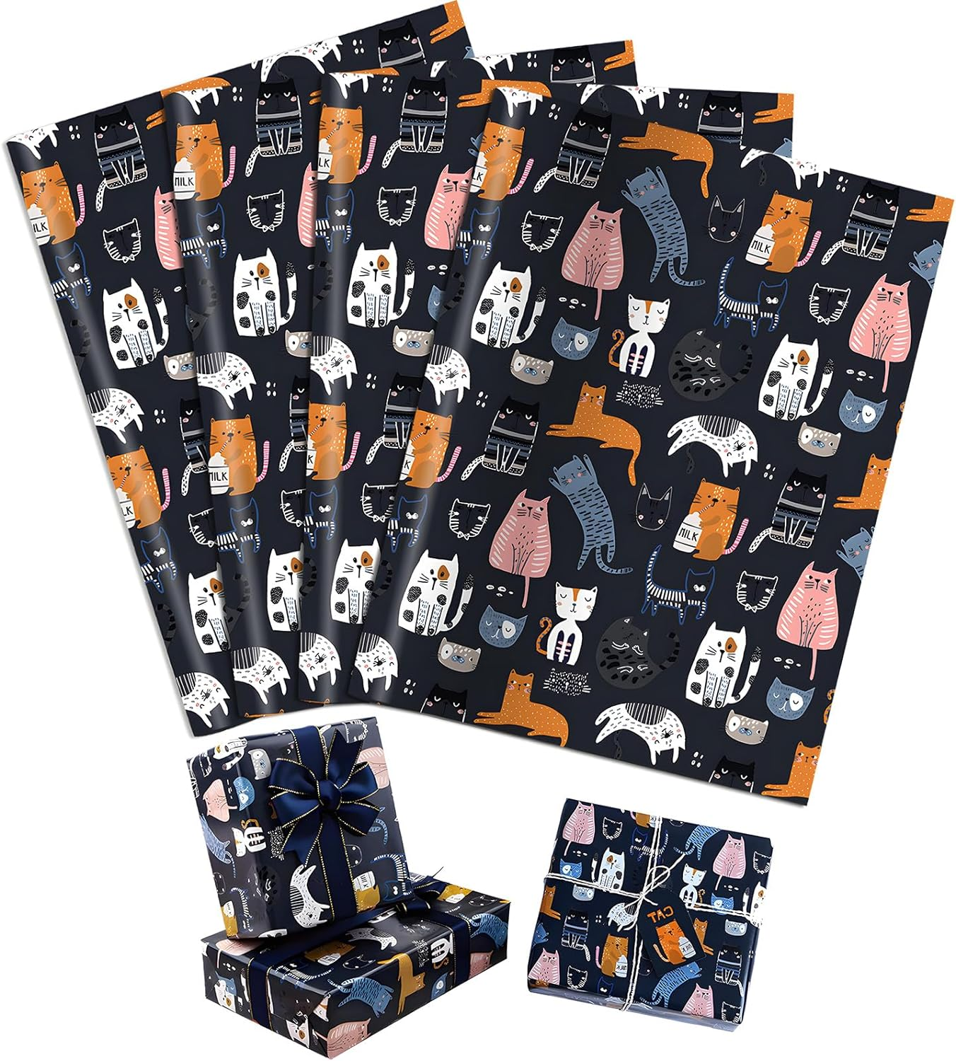 ZCOINS 4 Sheets Gift Wrapping Paper 70 X 50CM for Girls Women Birthday, Aurora Rainbow Purple Pink Gift Wrapping Paper with Ribbon for Mothers Day, Valentines Day, Wedding, Christmas