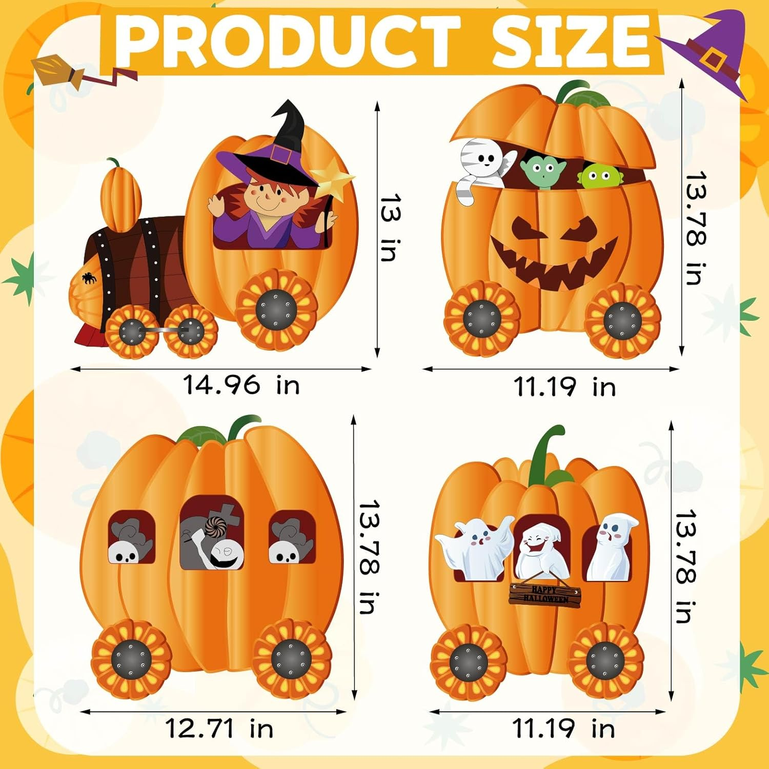 Halloween Thanksgiving Decorations Outdoor Yard Signs 4PCS Halloween Yard Stakes Witch Skeleton Mummy Pumpkin Train Halloween Fall Lawn Sign Corrugated Plastic Happy Fall Harvest Decorations Outside image number 1