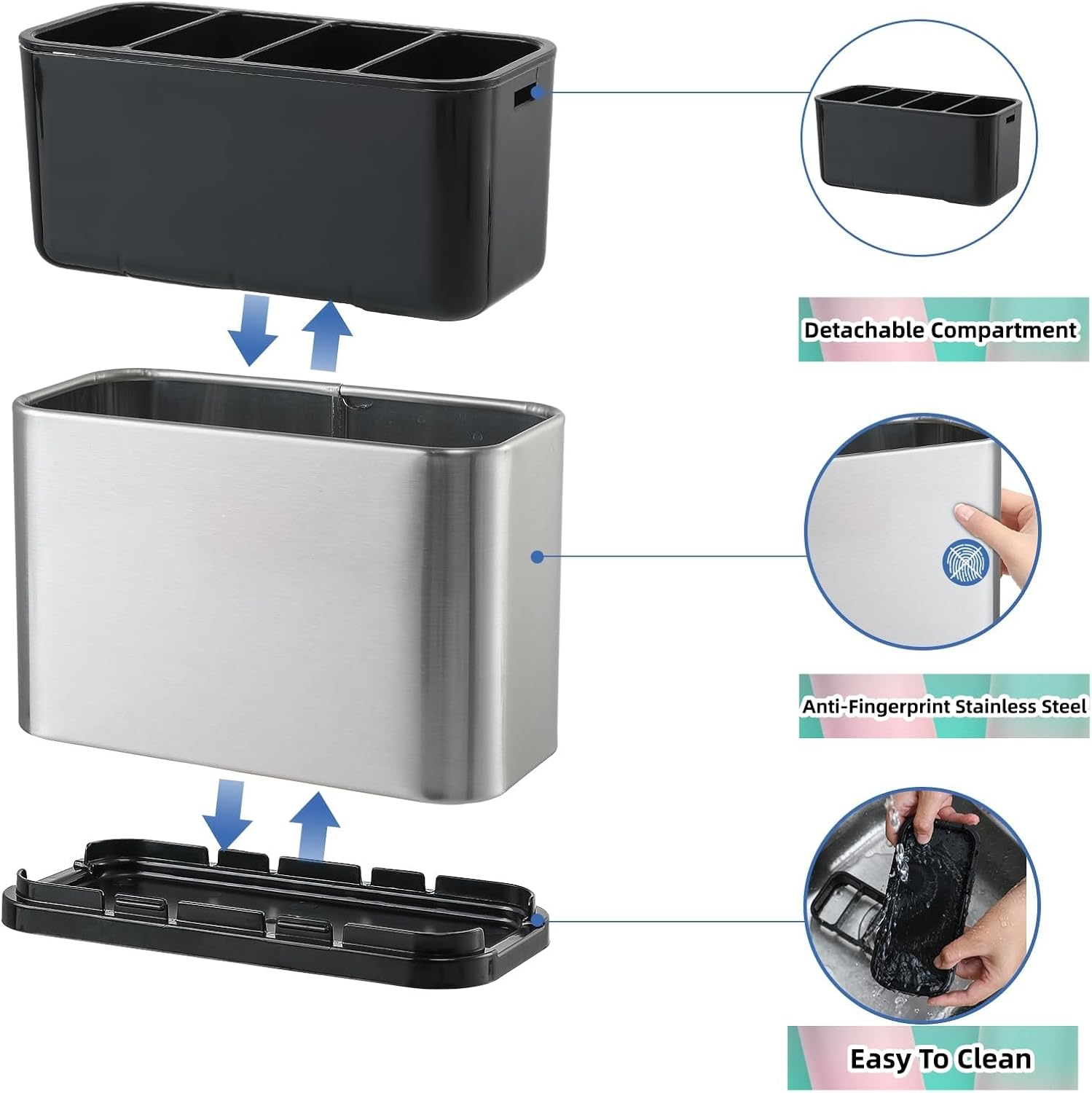 LIBODOUR Utensil Holder Utensil Crock Kitchen Utensil Organizer Stainless Steel Kitchen Utensils Silverware Caddy Large Capacity Flatware Caddy Spoon Spatula Utensil Storage for Kitchen Countertop image number 3