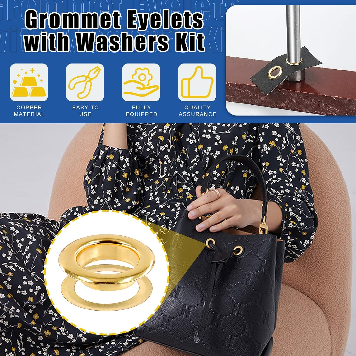 Glarks 82Pcs 14MM Thickened Grommets Eyelets with Tool Sets, 80Pcs 4 Colors Grommets Eyelets with Washers and 4Pcs Installation Tools for Fabric, Canvas, Curtain, Clothing, Leather Repair
