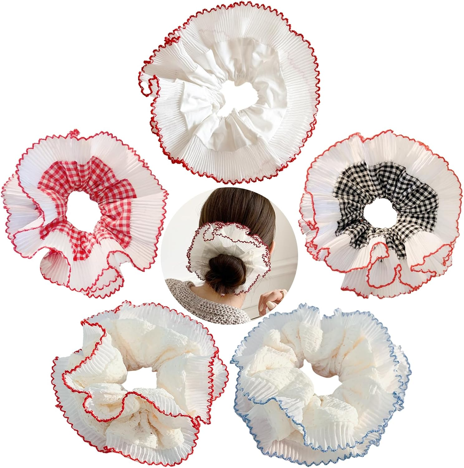 HTTDSLF Pack of 5 Elastic Hair Ties, Scrunchies for Women, Large Elastic Hair Bands, Lace, Suitable for Women and Girls, Silk Scrunchies Gift image number 6