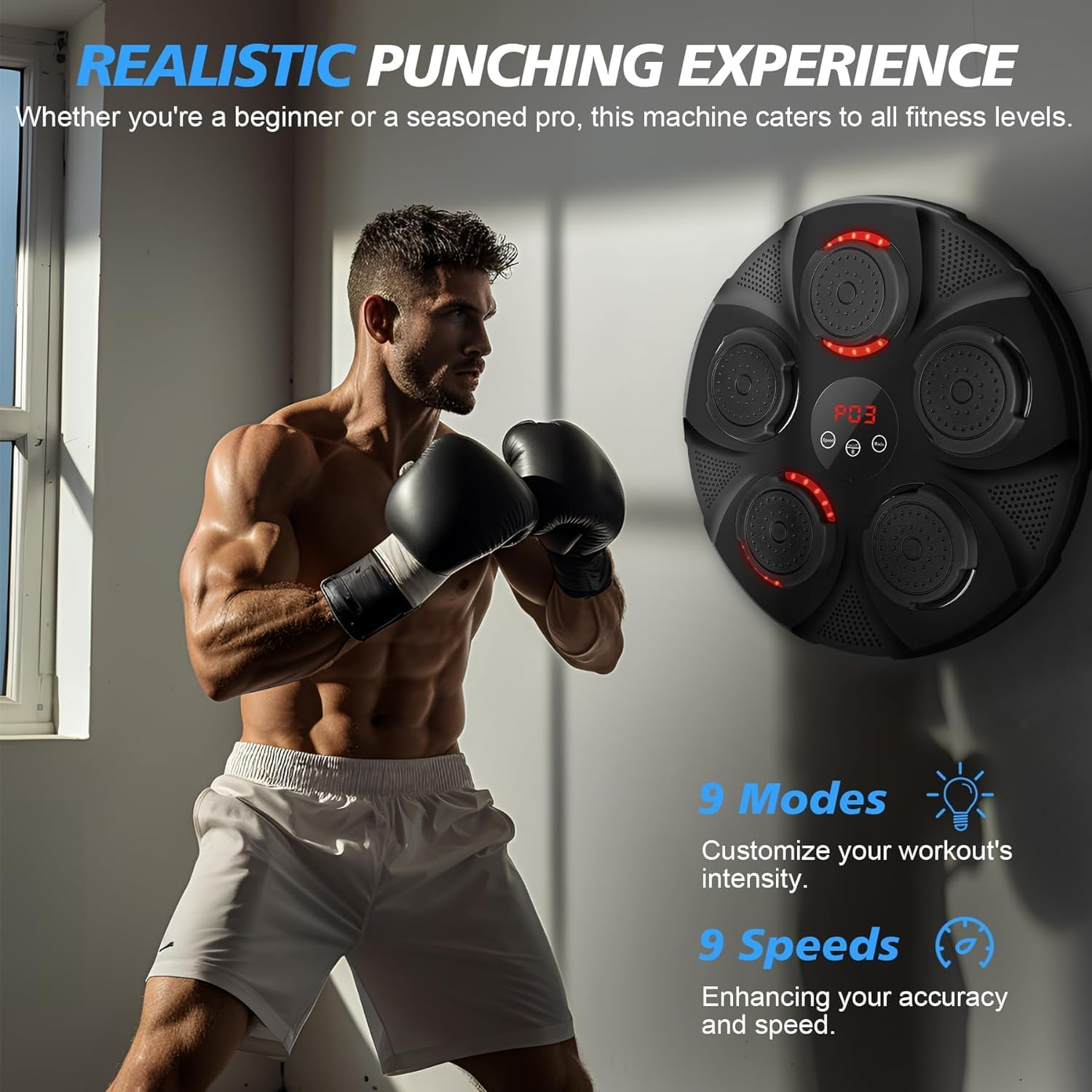 Music Boxing Machine,With LED Lighting Effect Music Boxing Machine,Rechargeable Boxing Equipment Wall Mount,For Family Parent-Child Exercise Boxing Machine (Red Light) image number 2