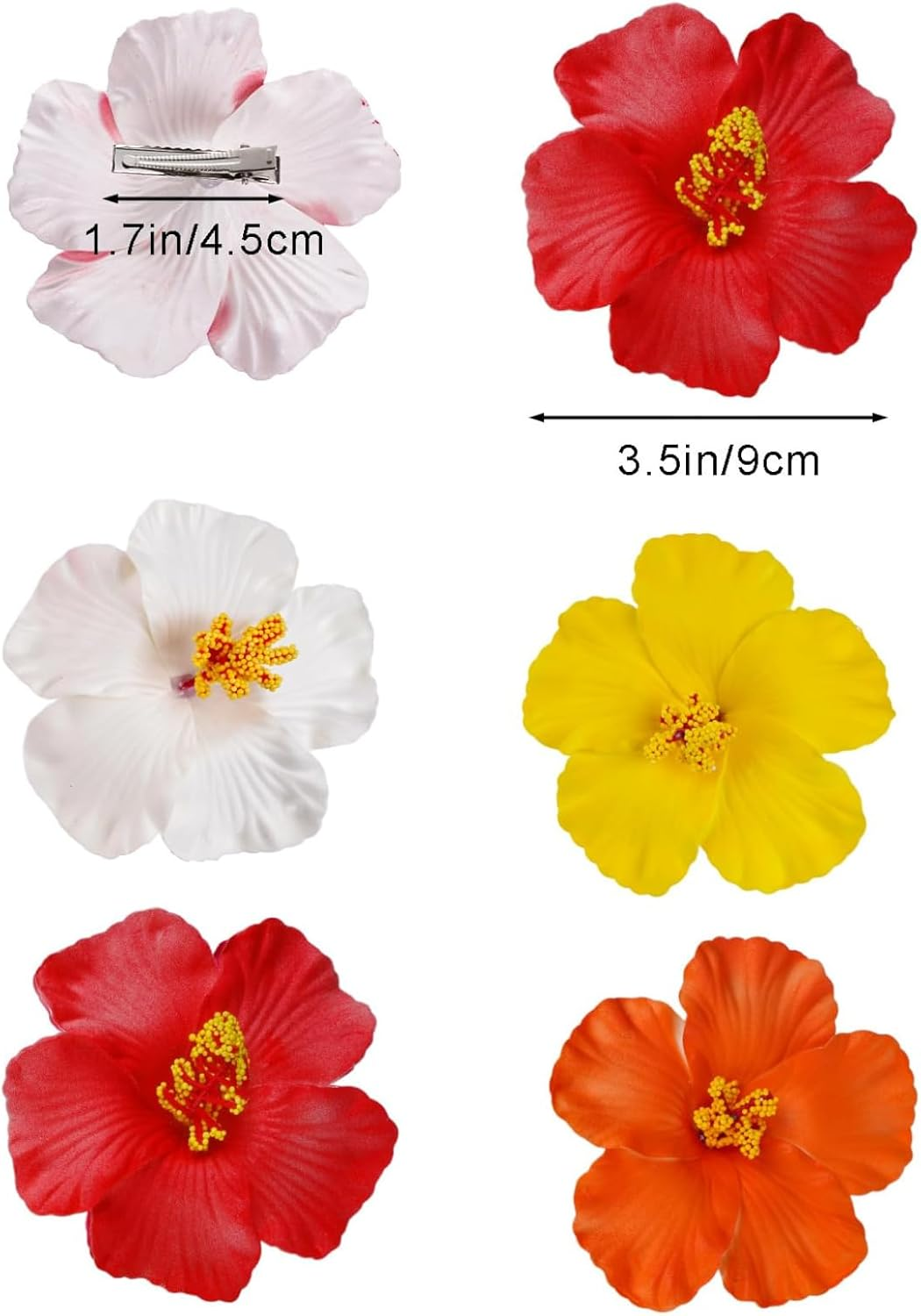 OJIOUI Hawaiian Flower Hair Clips for Women 4 Pcs Hibiscus Hair Clip Artificial Flower Hairpin 3.5 Inch Floral Hair Barrettes for Summer Vacation Beach Holiday image number 5