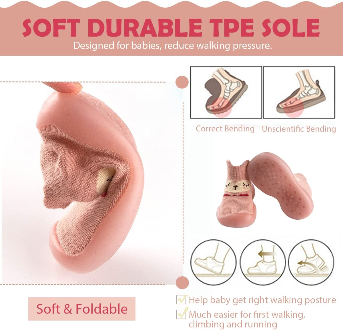 Anti-Slip Baby Toddler First Walking Sock Shoes, [Cute Animal] Cotton Lightweight Slip-On Shoes with Soft Rubber Sole Unisex Non-Skid Indoor Outdoor Floor Slipper Breathable Kid Girls Boys Socks Boots