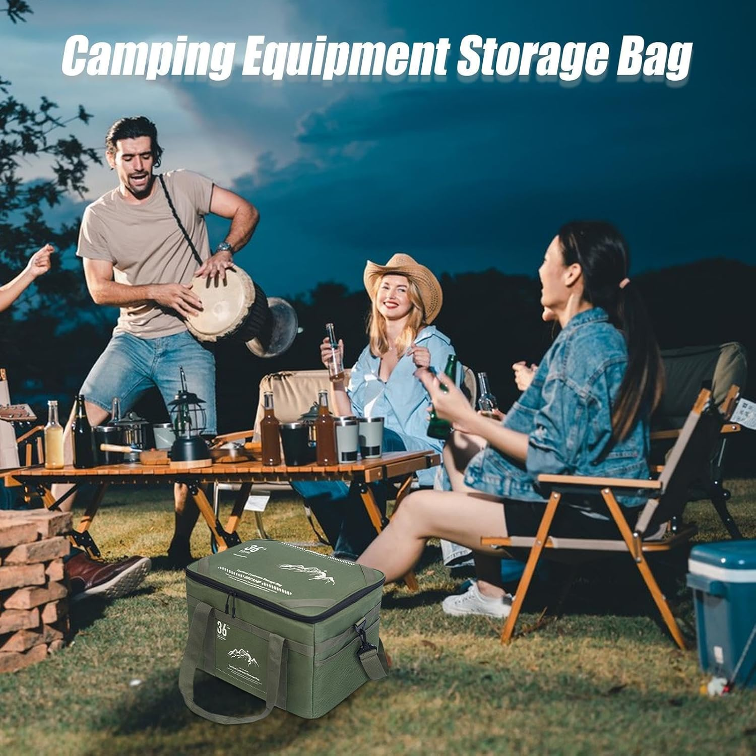 Camping Bags, Cooking Utensil Organizer Backpacking, 36L Large Capacity Hiking Gear Storage Pouch, Portable Camp Tabletop Bag, Outdoor Lovers Equipment for Travel, Beach, Picni, Green, Refer To