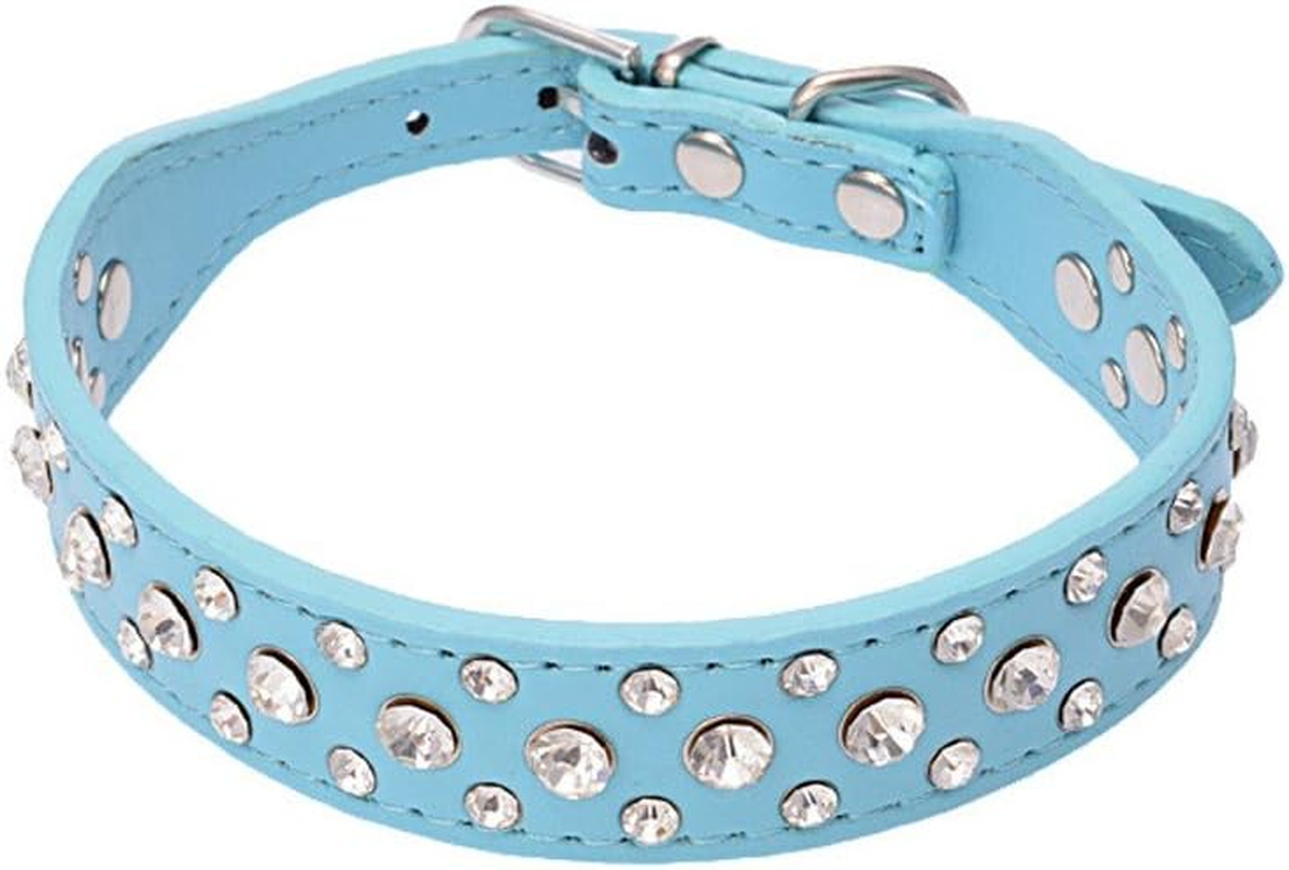Dogs Kingdom 12"-20" Length Personalized Rhinestone Leather Bling Crystal Pet Dog Cat Collars for Small Medium Breeds Blue L image number 1
