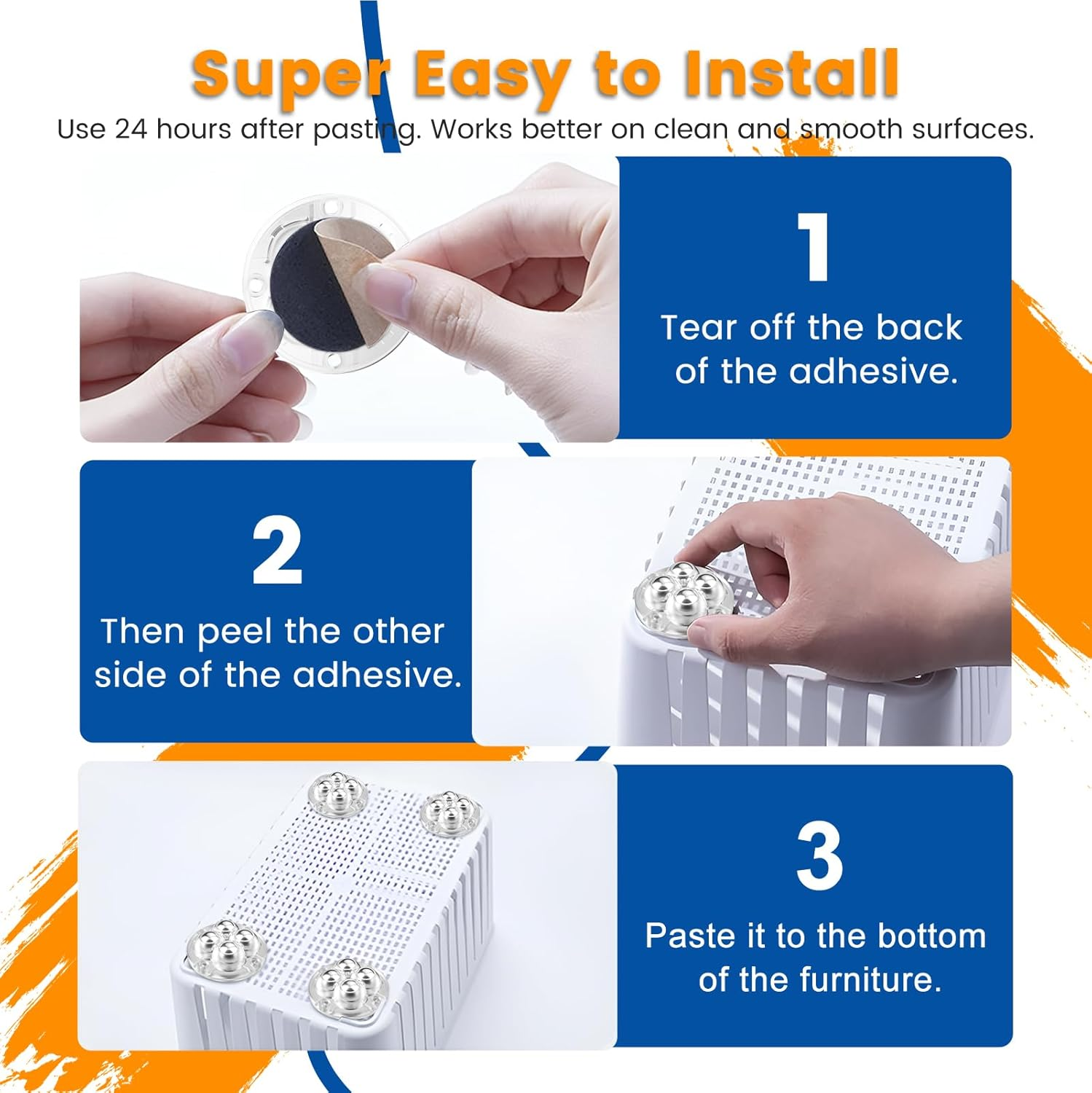 Self Adhesive Caster Wheels, Appliance Rollers for Kitchen Appliances, 360&deg; Swivel Universal Wheel Mini Ball Transfer Roller for Storage Box, (With 4 Ball Bearings, Clear, 8 PCS) image number 5