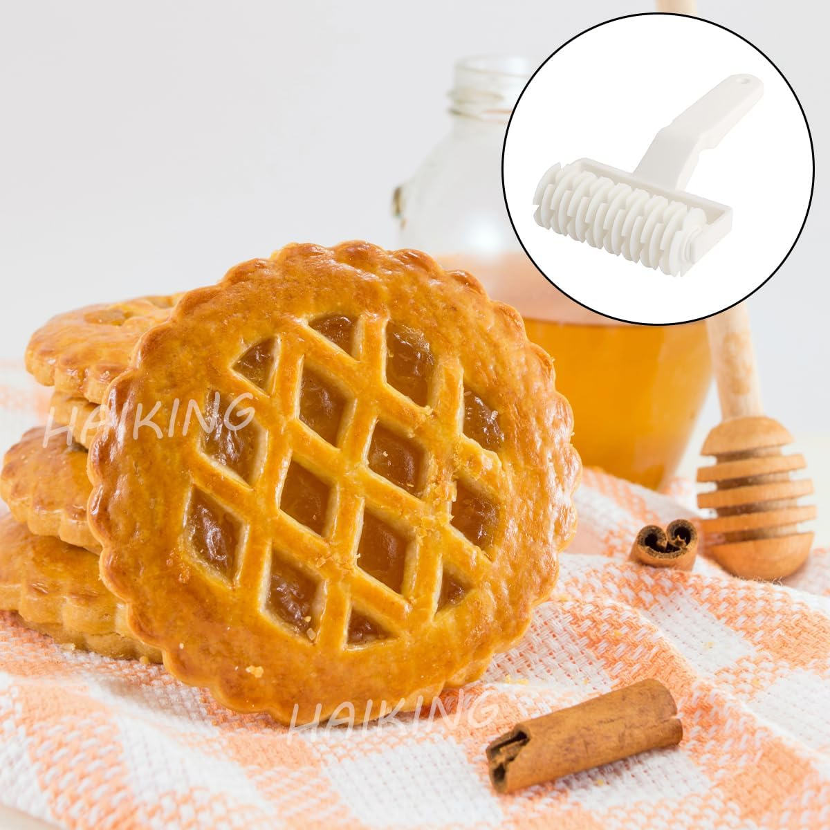 HAIKING Pizza Lattice Roller, 1 Pcs White Plastic Hobbing Kitchen Bakery Baking Tool for Cookie, Bread, Pie, Pizza (12 X 19Cm/4.72 X 7.48In) image number 3