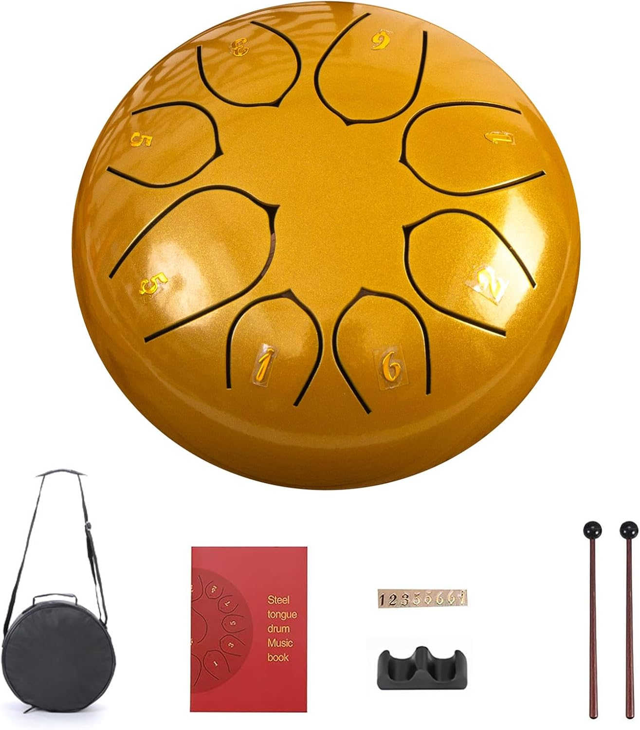 Lancoon Steel Tongue Drum with Hand Pan 6 Inches 8 Notes Durable Musical Instrument Soft Sound Rain Drum Non-Slip Easy to Play for Kids Yoga Meditation Entertainment