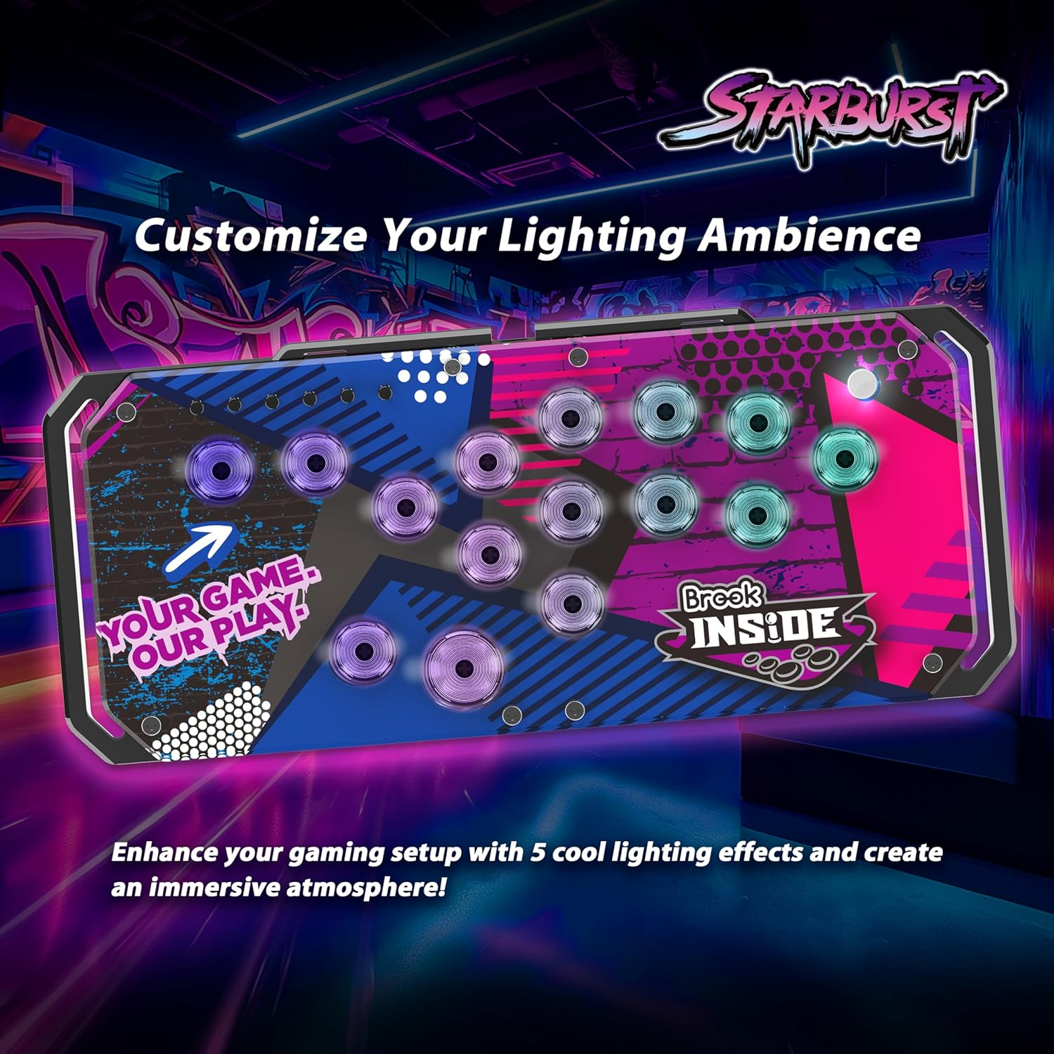 Brook Fighter Starburst All-Button Arcade Controller for PS5, PS4, Xbox Series X|S, NS & NS2, PC &ndash; Hot-Swappable Switches, RGB Lighting, Adjustable Angles, Tournament-Grade Performance image number 2