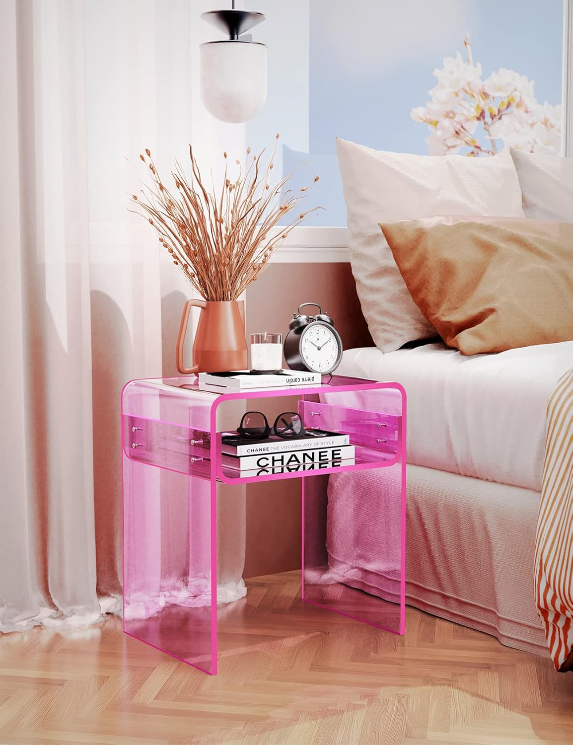 Solaround Acrylic Side Table, Clear Bedside Table for Bedroom Living Room, 40 X 30 X 50 Cm (Pink) image number 2