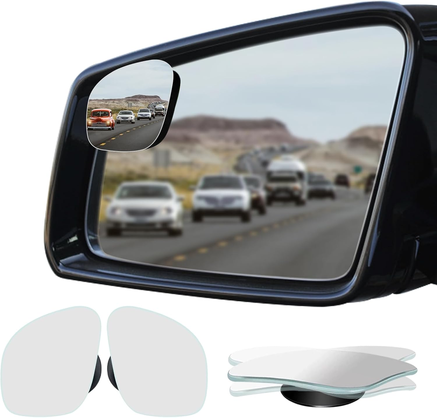 Ampper Blind Spot Mirror, Frameless HD Glass Convex Wide Angle Stick on Rearview Blindspot Mirror for Car Side Mirror Blind Spot (Fan, Small, Pack of 2) image number 2