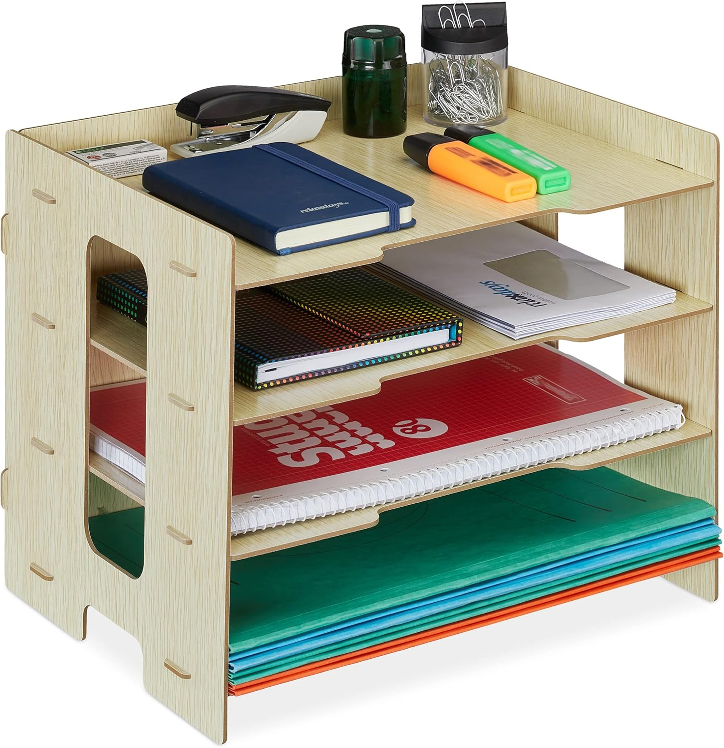 Relaxdays Filing Cabinet, 3 Compartments, Letter Tray, Office Document Organiser, A4 Format, 27 X 32.5 X 25 Cm, White, 100% Fibreboard