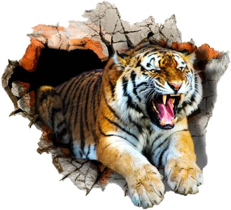 3D Tiger Wall Decal Smashed Wild Animal Wall Sticker 23.62X23.62Inch Removable Self-Adhesive Vinyl Jungle Animal Wall Mural for Nursery Playroom Kids Room Bedroom Wall Decors image number 4