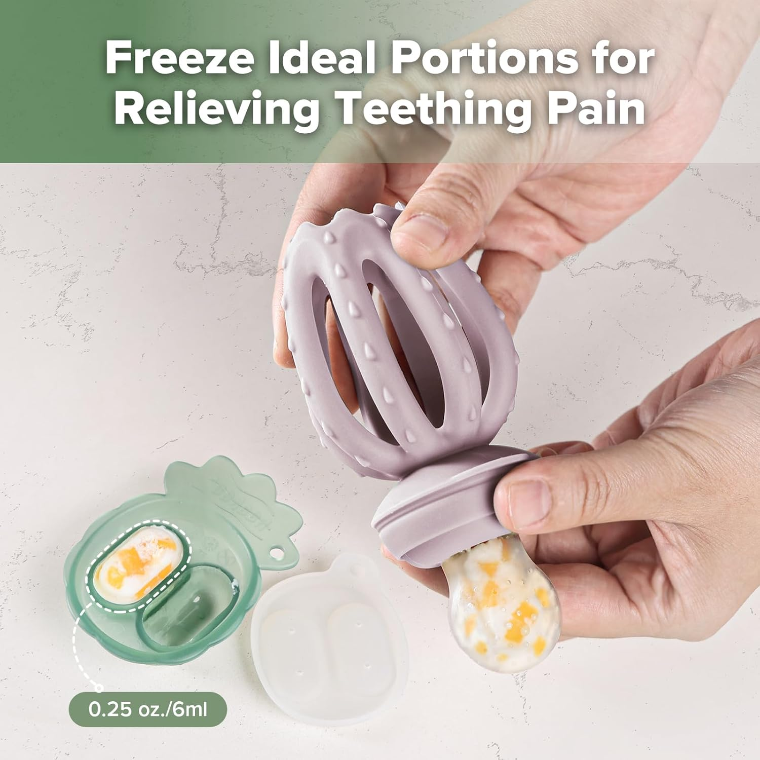 Haakaa Octopus Baby Fruit Food Feeder & Mini Freezer Nibble Tray Combo, Breastmilk Popsicle Molds for Cooling Relief, BPA Free Silicone Feeder for Safe Infant Self Feeding, 4 Month+ (Lavender) image number 5