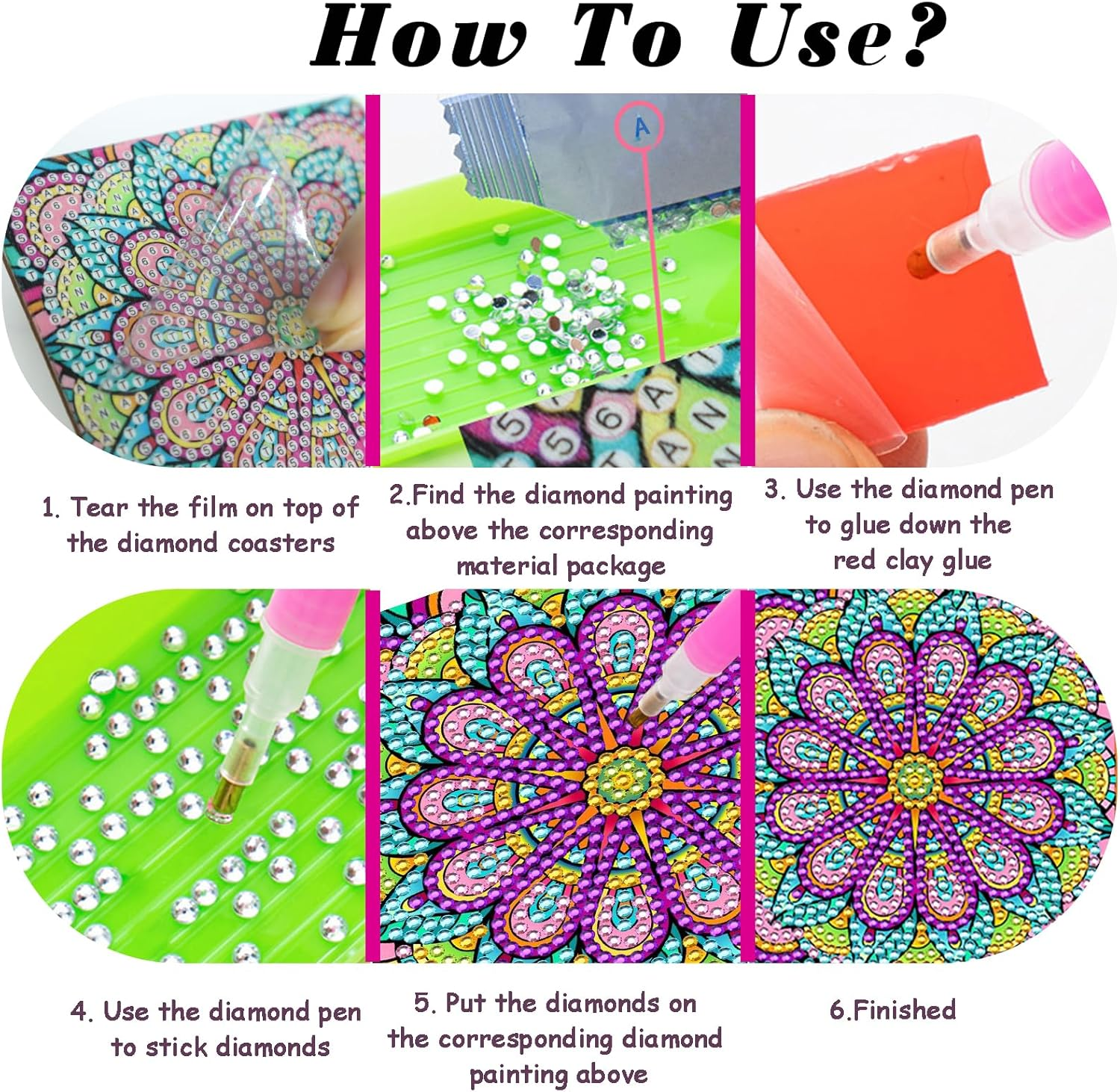 8 Pcs Diamond Paintings Coasters with Holder Small Diamond Art Painting Kits 5D DIY Diamond Paintings Kit Coaster for Adults Beginners Kids Drinks Craft Supplies Home Decor Present image number 4