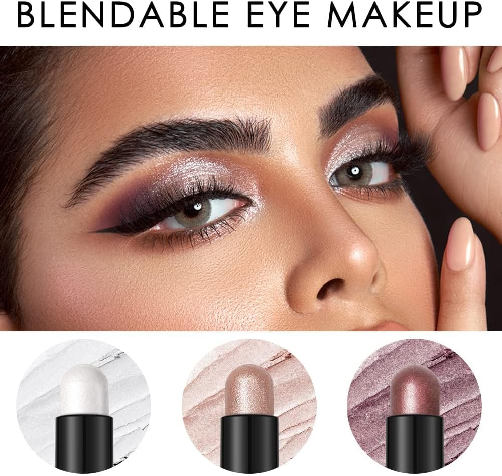 3-PCS Cream Eye Shadow Stick,Glitter & Matte Shades, Cream Eyeshadow,Soomth High Pigmented Crease-Proof Eye Shadow Brightener Stick Sets,Suitable for Girls and Women'S Makeup (#01#02#03)