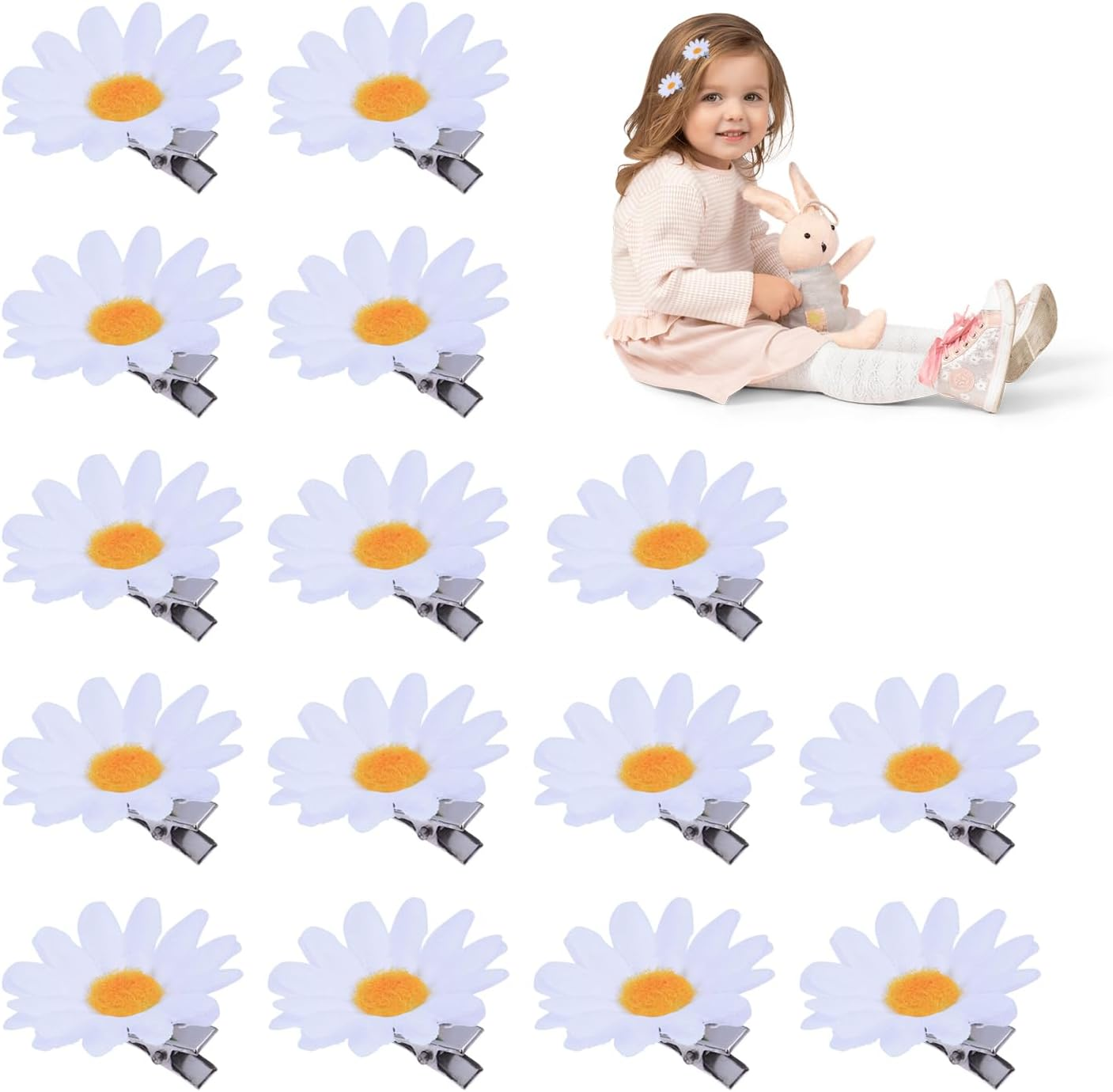 15 Pieces Daisy Hair Clips Cute Braid Accessories Small Hair Clips Flower Claws Non-Slip for Women and Girls (White) image number 1