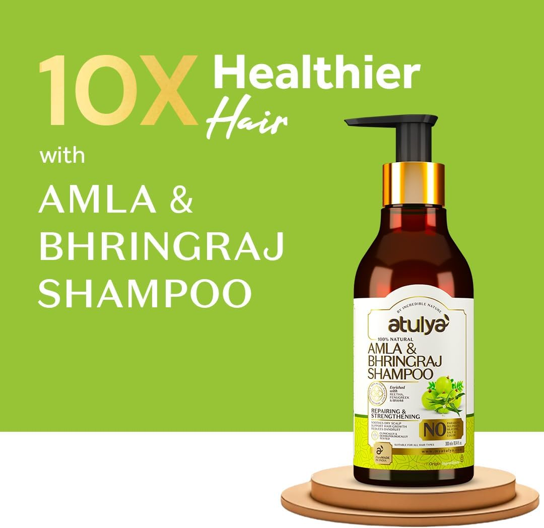 Atulya Amla & Bhringraj Hair Shampoo - Sulphate & Paraben Free (100% Natural) | Herbal Shampoo, Hair Growth & Hair Fall Control, Dandruff Control Shampoo - 300Ml image number 5