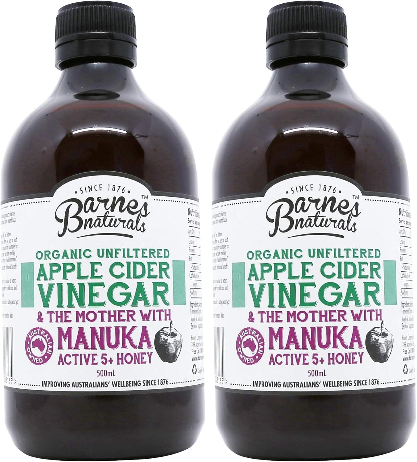 Barnes Naturals Organic Unfiltered Apple Cider Vinegar with the Mother and Manuka Honey 500 Ml