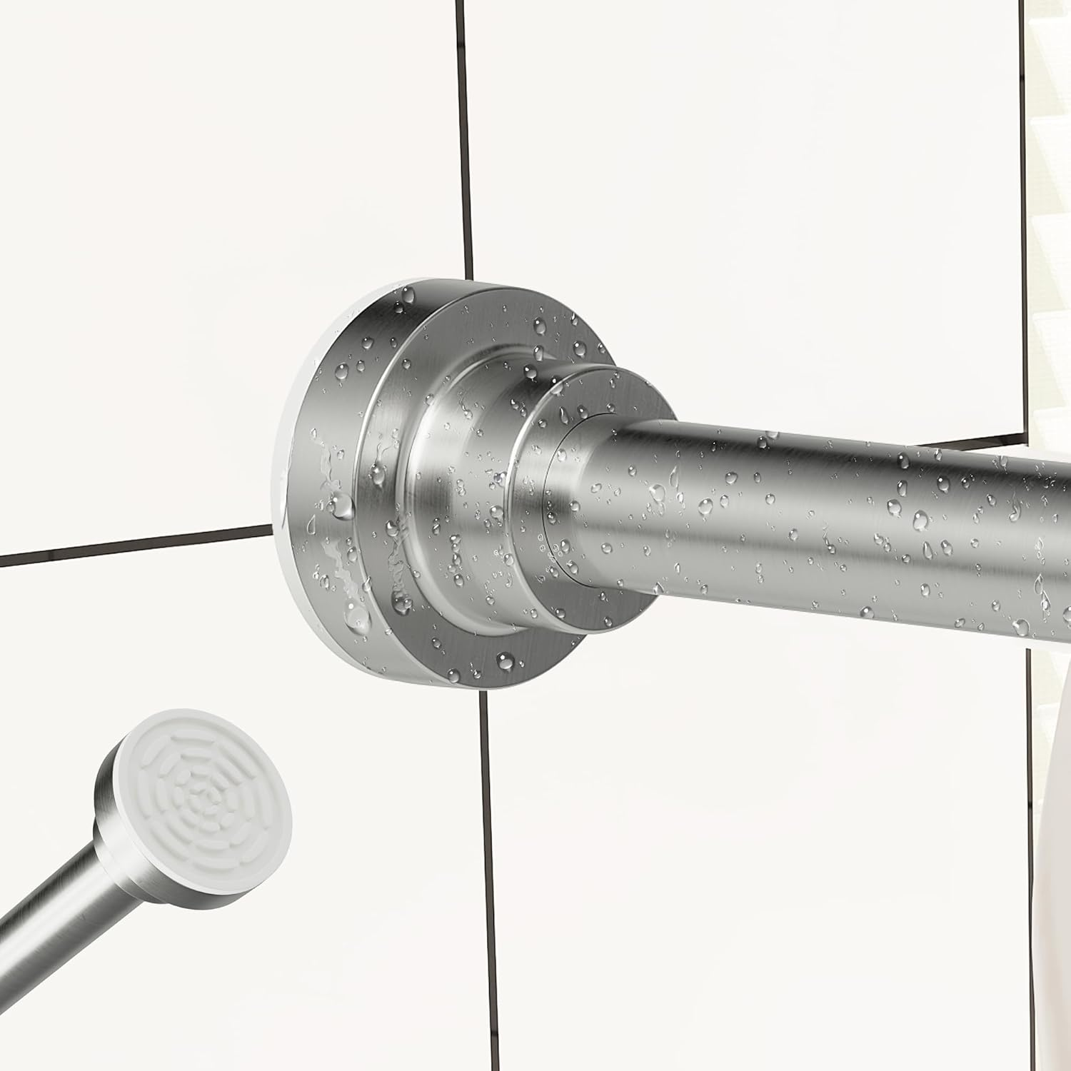 Shower Curtain Rod No Drill，80-155Cm Adjustable Curtain Rod，Stainless Steel Curtain Rod for Bathrooms, Wardrobe, Window，Non Slip, No Rust, No Drill,Brush Nickel