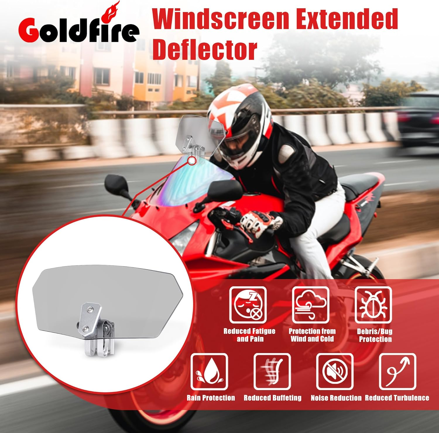 Goldfire Universal Motorcycle Windshield Airflow Adjustable Windscreen Wind Deflector for Kawasaki BMW Benelli KTM Triumph(Color: Black)) - Black image number 6