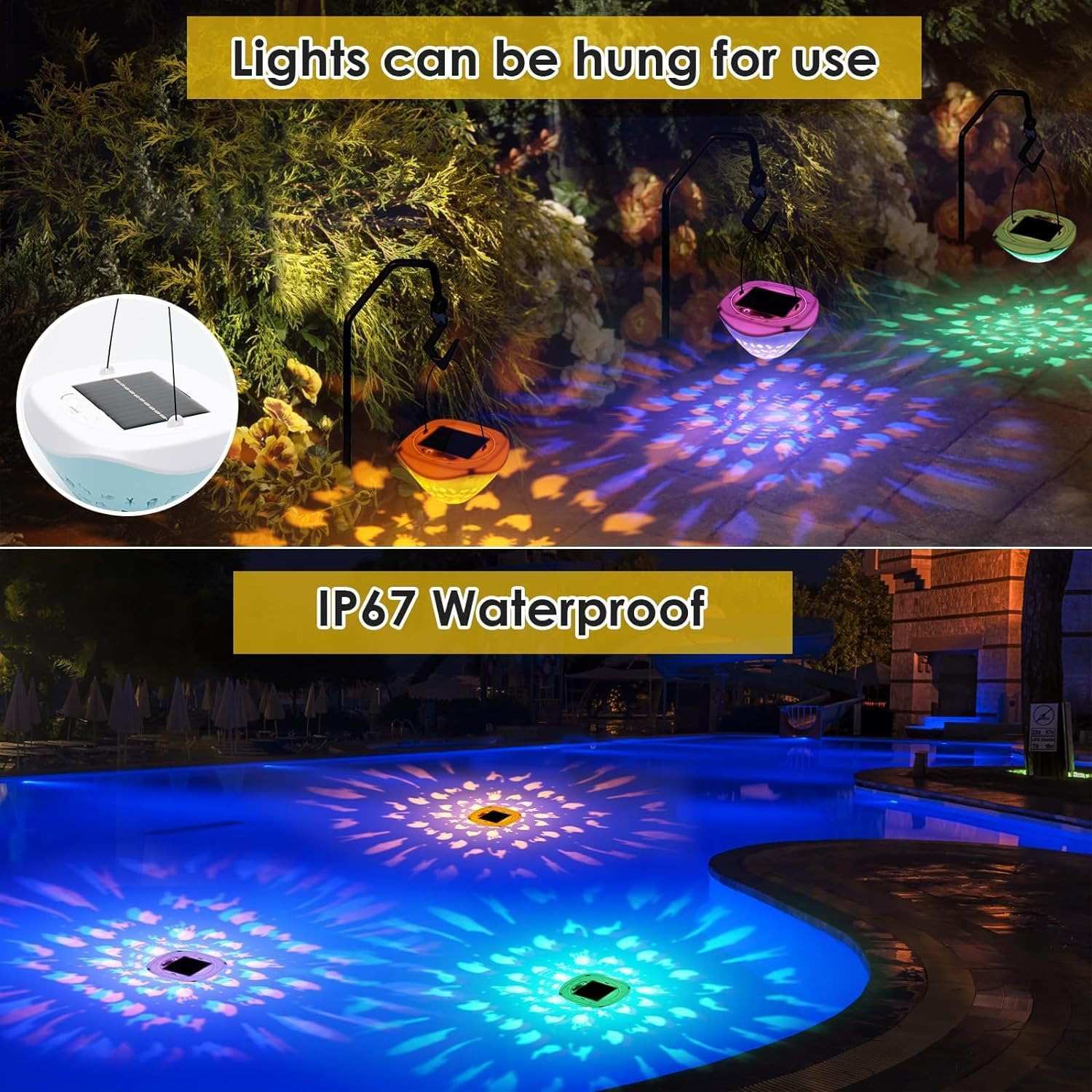 Solar Power Swimming Floating Pool Lights, Rechargeable 3PCS Color Changing Underwater Pool Light That Float, 4 Colors 2 Modes, Glow Hot Bath Tub LED Light up Decor (Solar Powered, Type-C Charging) image number 4