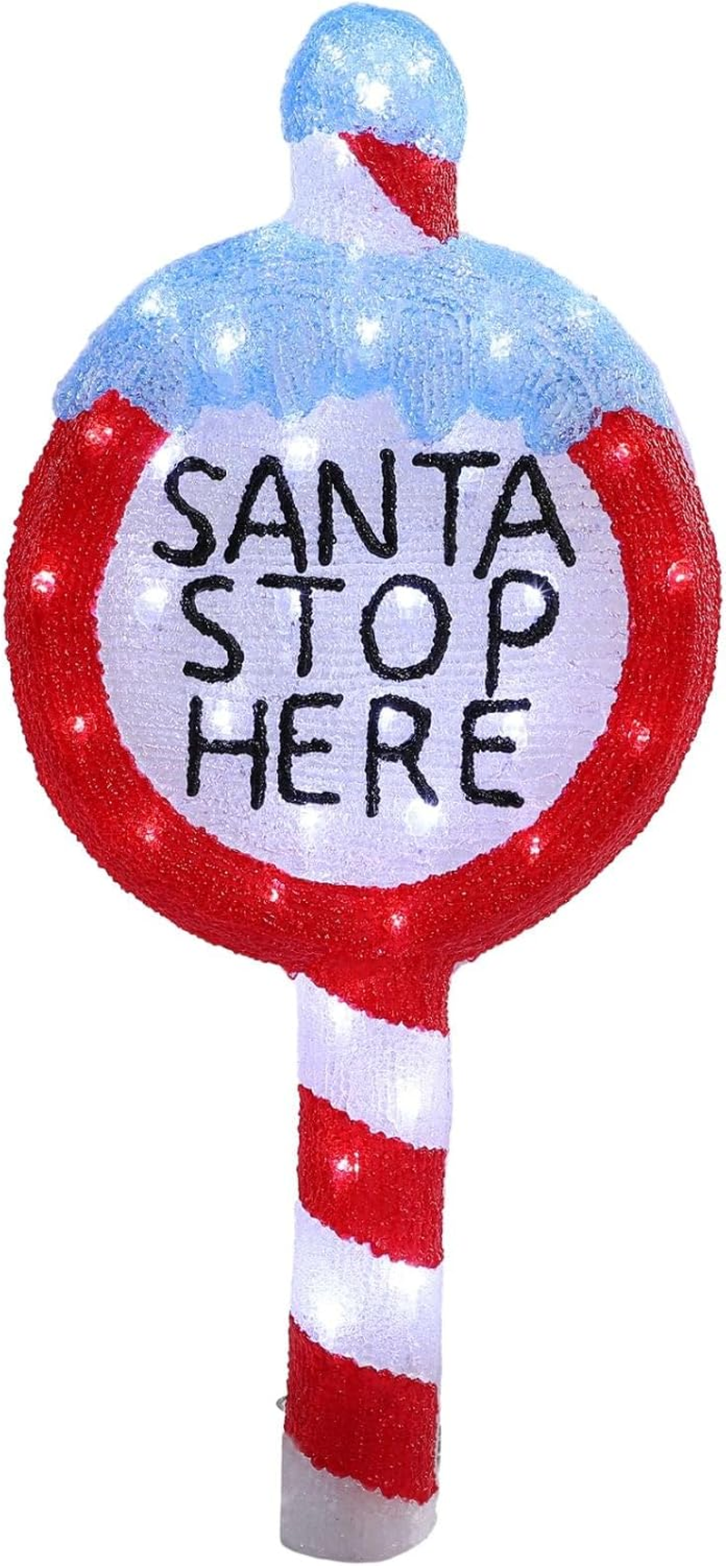 Lexi Lighting Acrylic Santa Stop Here Sign Display Led-Lighted, 6-Hour On/Off Timer, Xmas Decoration, Indoor/Outdoor Display for Holiday D&eacute;cor