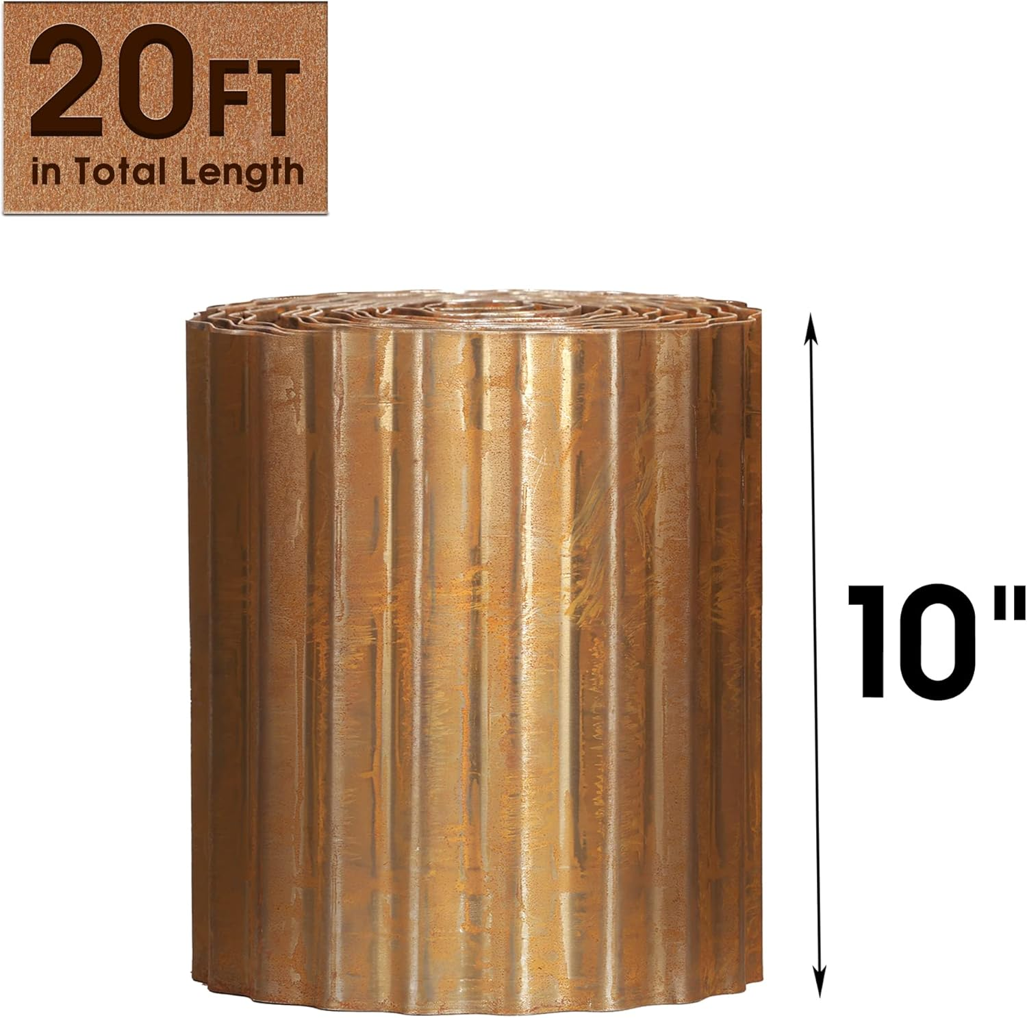 Worth Garden 20 Feet Pre-Rusted Corrugated Edging - 10" H. Sturdy Steel Landscape Lawn Edging - Bendable Metal Long Strips of Garden Border for Raised Flower Bed Tree Surrounds