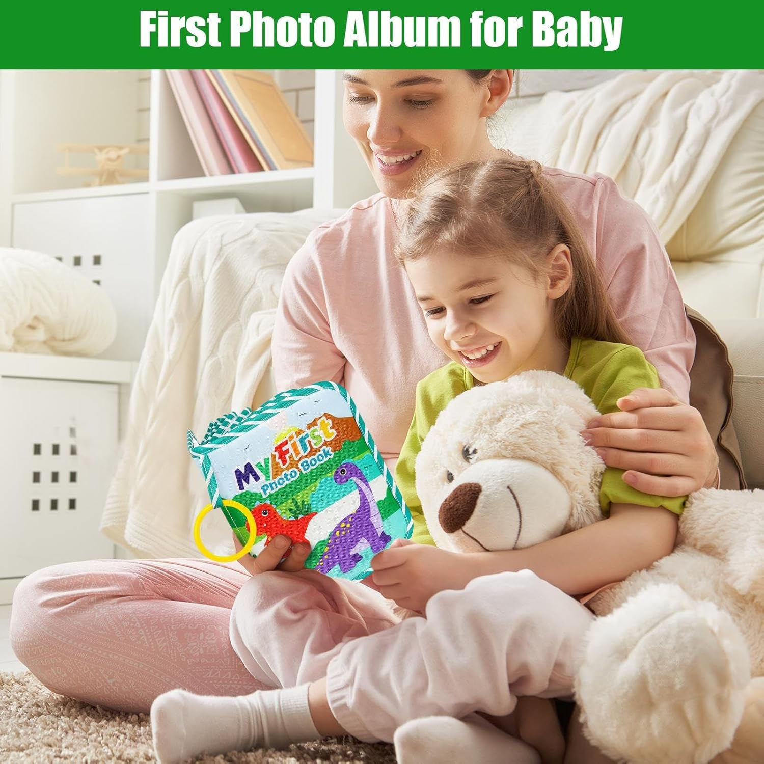 Toddler Photo Album | Cartoon Soft Photo Cloth Book | Educational Portable Picture Album with Safe Mirror for Birthday Holiday Family Moments image number 6