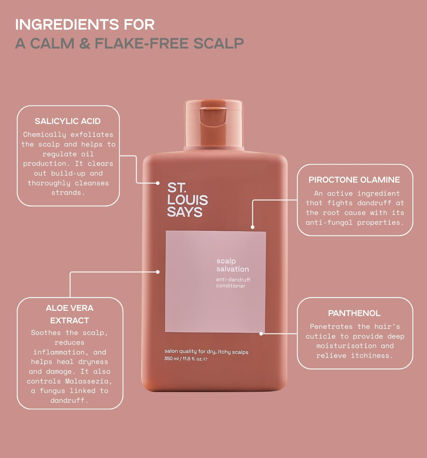 Scalp Salvation Anti-Dandruff Conditioner &ndash; Soothing Conditioner for Dandruff & Dry Scalp Relief &ndash; Fights Flakes, Itchiness & Oil Build-Up &ndash; Infused with Salicylic Acid, Piroctone Olamine, Aloe Vera & Panthenol