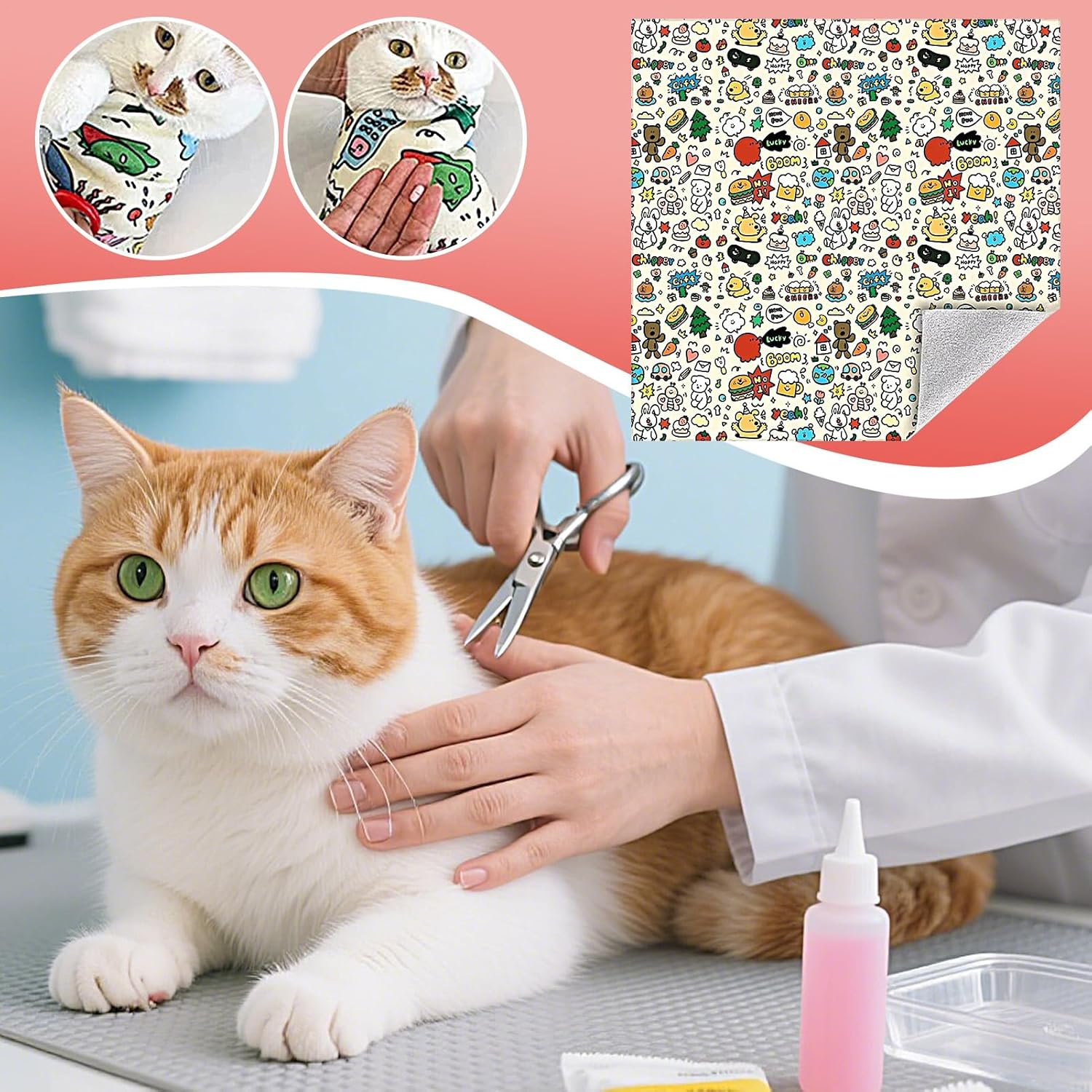 Cat Grooming Wrap - Cat Nail Trimming Wrap Adhesive - Cute Anti-Scratch Bag Pet Animals Blanket for Chinchilla Bunny Small Medium Large Breeds Coat Care