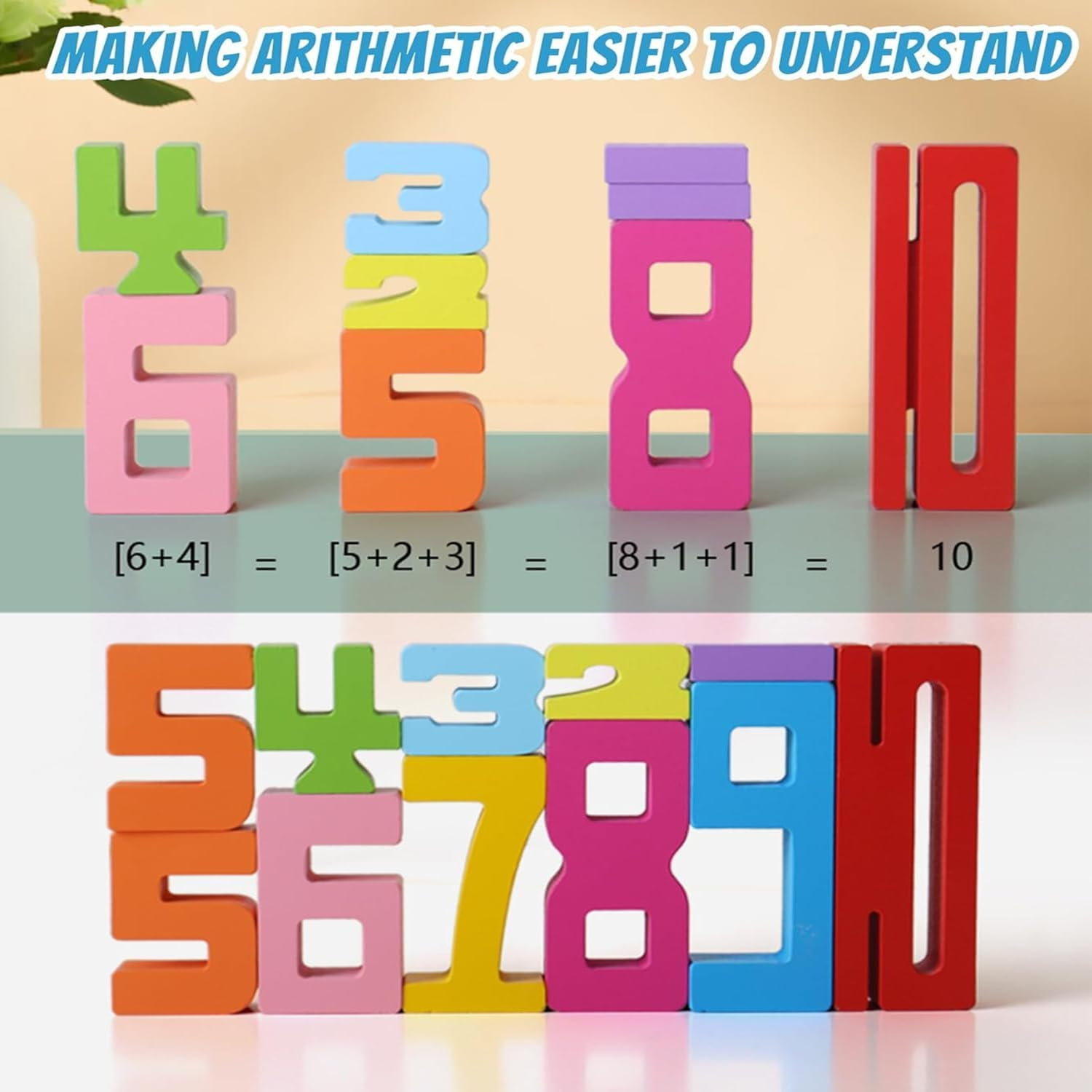 Wooden Number Building Blocks, Montessori Wooden Number Building Blocks, Friends of Ten Blocks, Number Blocks for 3+ Years Old Kids 1-10 Number Game Balance Competition Toy (1 Set / 20 Pcs) image number 6