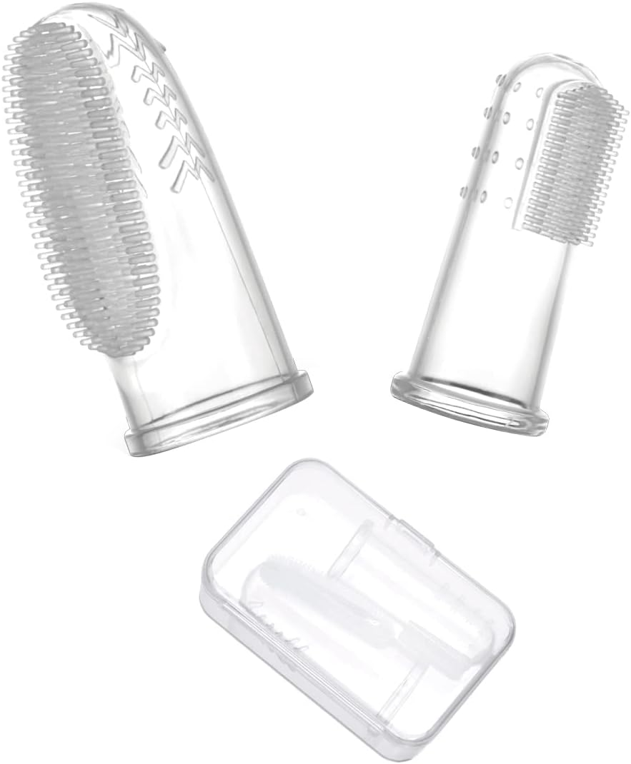 Haakaa Silicone Baby Finger Toothbrush, Oral Care for Infants|Babies|Toddlers|Kids, Soft Food Grade Silicone, 0 Months+, 2 Pack(Clear）