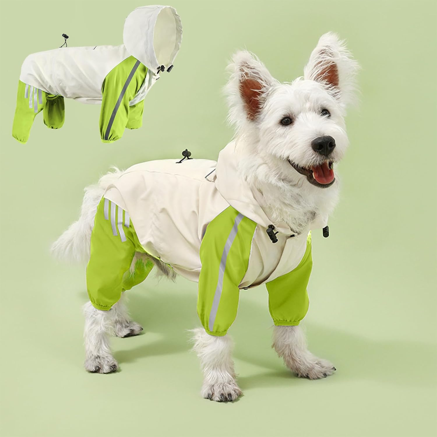 Vivi Bear Reflective Raincoat Dog Waterproof Windproof Pet Jacket, Lightweight Dog Slicker Poncho with Hood for Small Dogs and Puppies, Green S image number 5