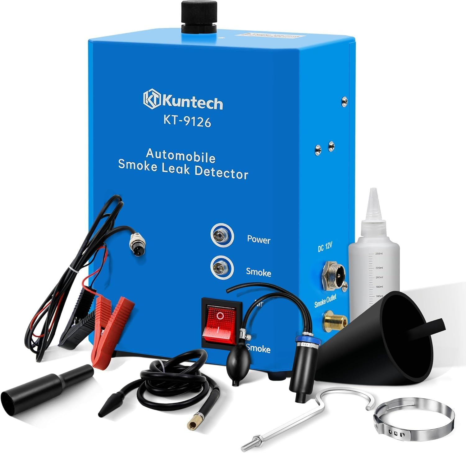 Kuntech Smoke Machine Automotive Built-In Air Pump, 12V DC Smoke Leak Detector for Pipe System, Fuel Leakage, Leakage Diagnostic Tester for Ute, Cars, Trucks, Motorcycle, ATV, Boats, Snowmobiles image number 4