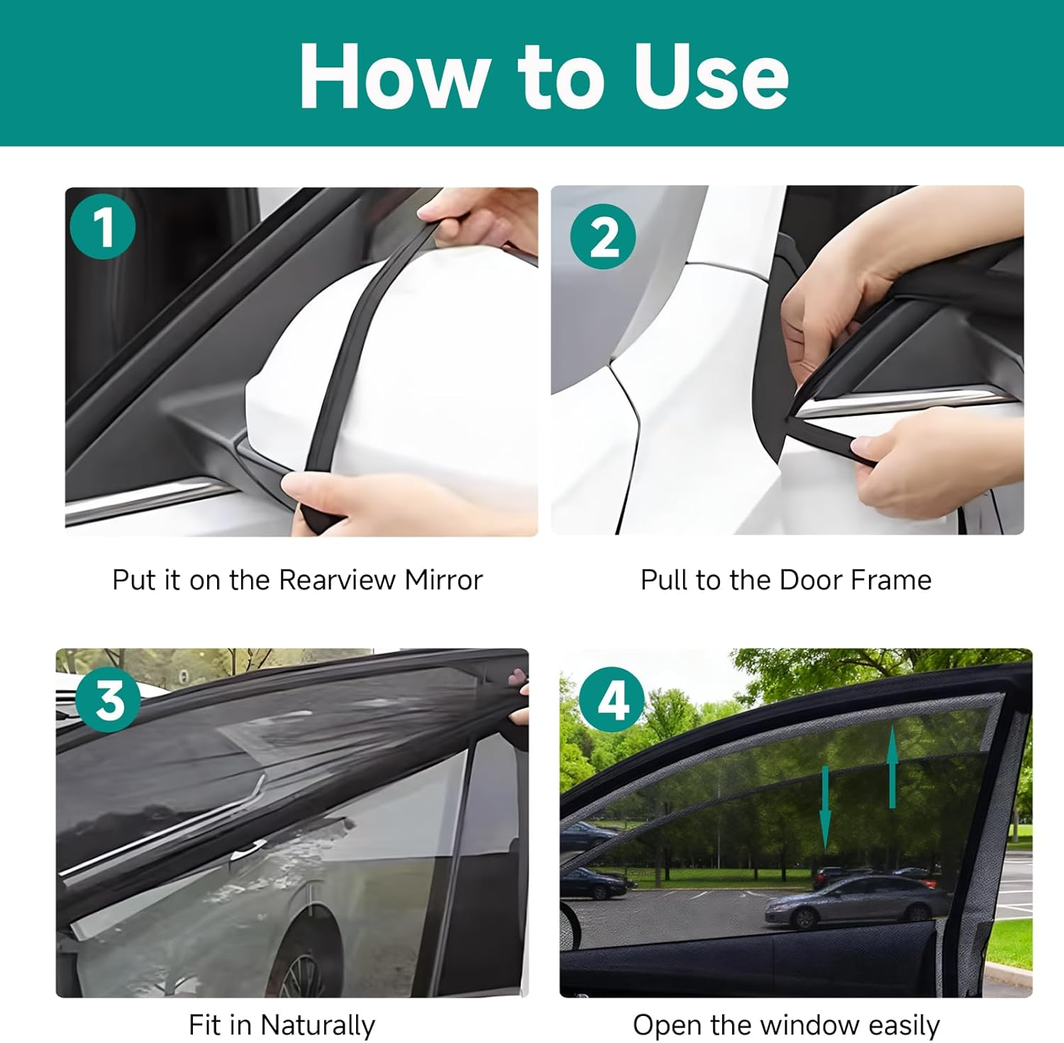 4Pack Car Window Shades Mesh,Stretchy&Breathable Mesh - Universal Fit Most of Cars, Large SUV, Pickup,Uv Protection Mosquito Net Side Window Covers for Car Camping & Baby image number 2