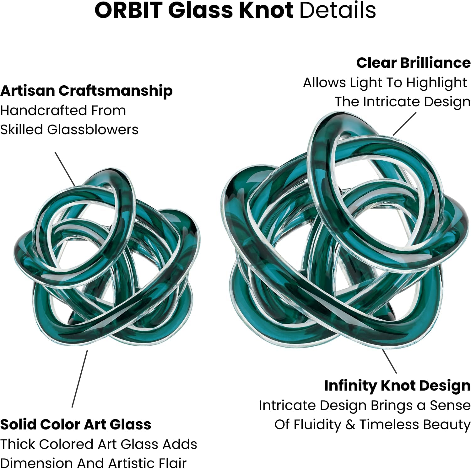 Torre & Tagus Orbit Hand Blown Glass Infinity Knot Sculpture - 4.5 Inch Glass Art Teal Knot Decor Ball for Home Decor, Small Centerpiece Table Decoration for Home Interior (Clear Teal) image number 3