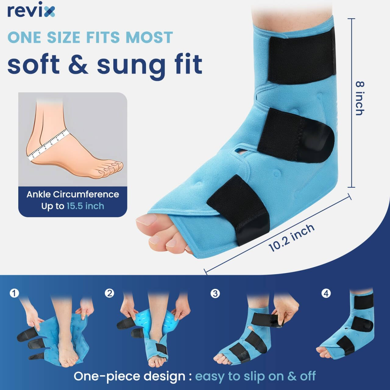 REVIX Extra Large Ankle Ice Pack for Foot Discomfort, Reusable Gel Cold Pack with Cold Compression Therapy, Full Coverage Ankle Ice Wrap for Post-Workout Recovery, Plantar Fasciitis image number 1