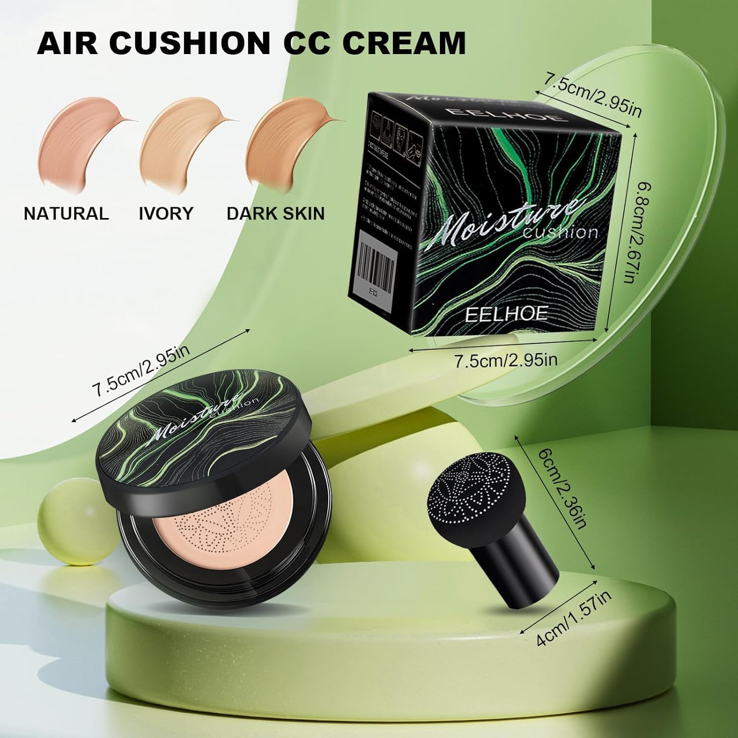 Mushroom Head Air Cushion CC Cream Foundation Makeup, Moisturizing BB Cream Face Makeup Liquid Foundation, Makeup Long Lasting Matte Concealer for All Skin Types (Natural, All Skin)