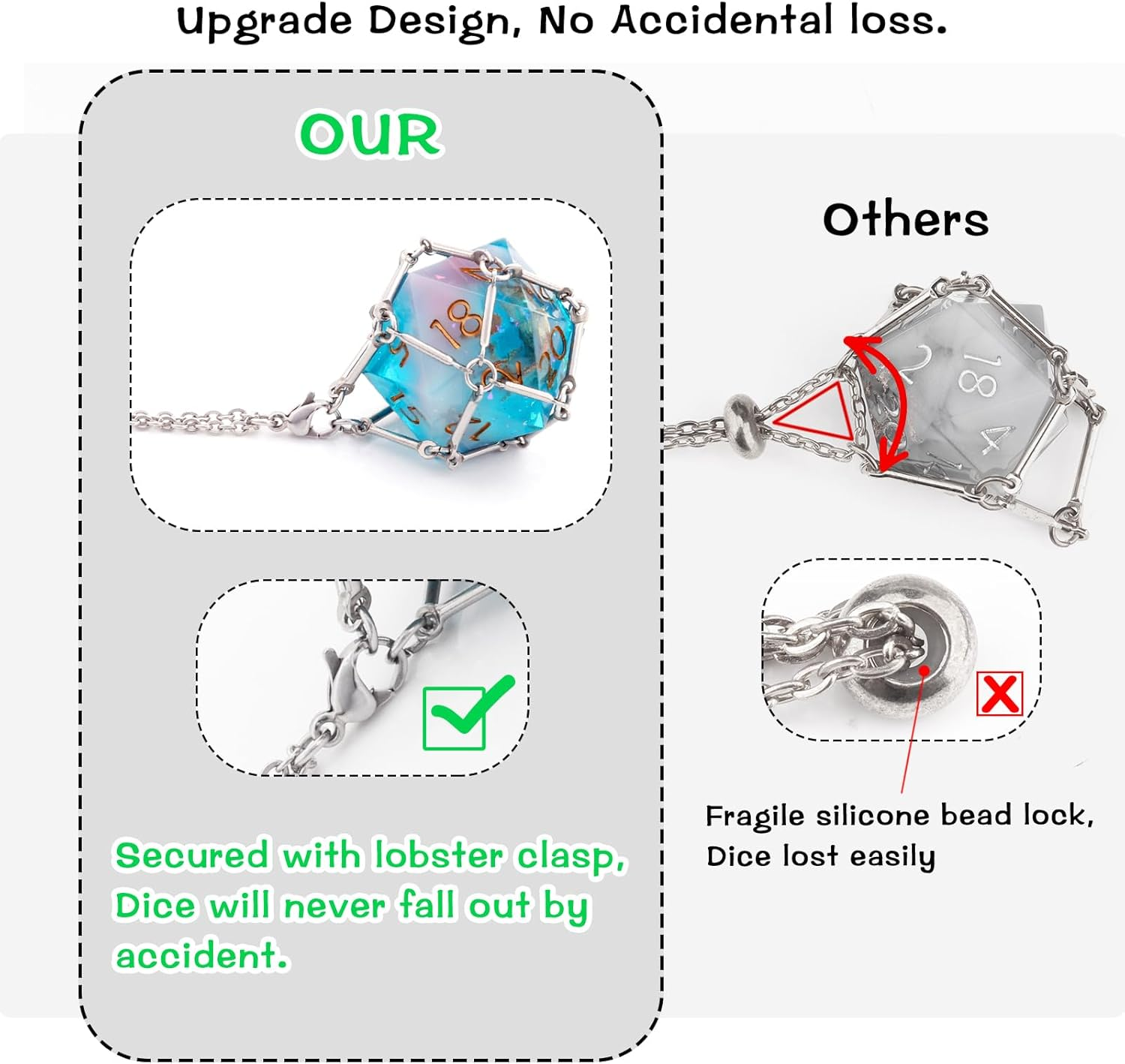 PJOY DND Dice with Necklace Dice Cage Interchangeable D20 Dice for Dungeons and Dragons Gamers DND Gifts-Black