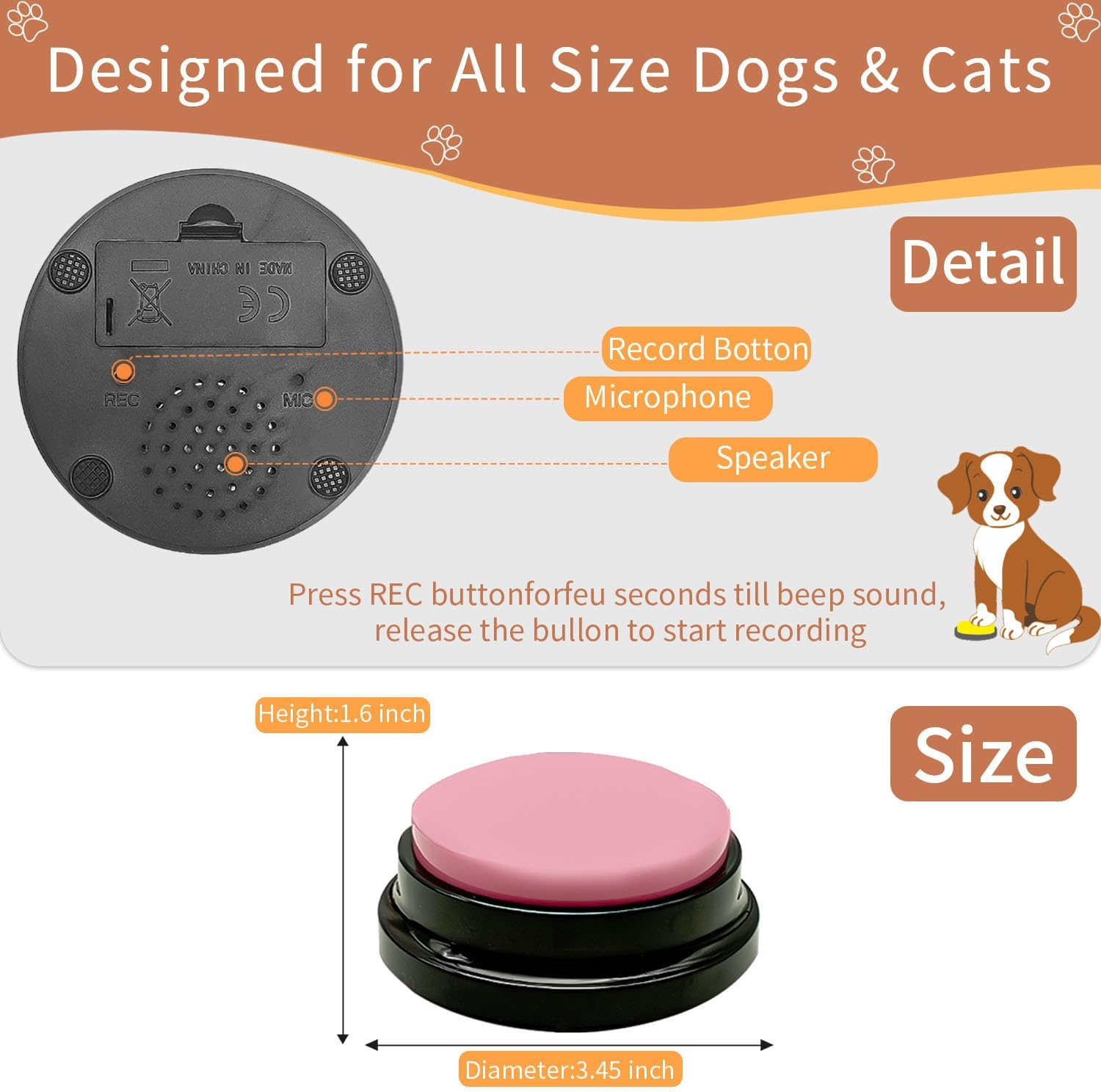 BUYVIKAY Set of 4-Colour Dog Button, Buzzer with Recording Function, Dogs, Pet Training, Dog Button for Communication, 30-Second Voice Recording Button image number 1