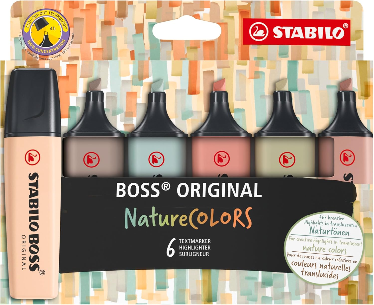 STABILO BOSS ORIGINAL Naturecolors Pack of 8 (Mud Green, Sienna, Umber, Beige, Warm Grey, Earth Green, Black (Marker X2))
